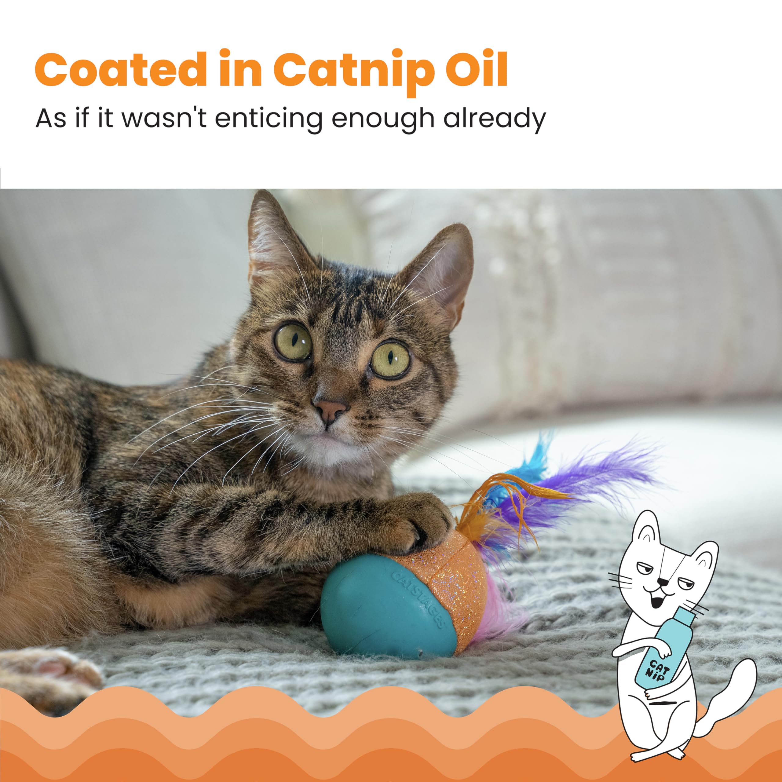 Catstages Whack N' Wobble Ball con plumas y brillo que fascinan el juego