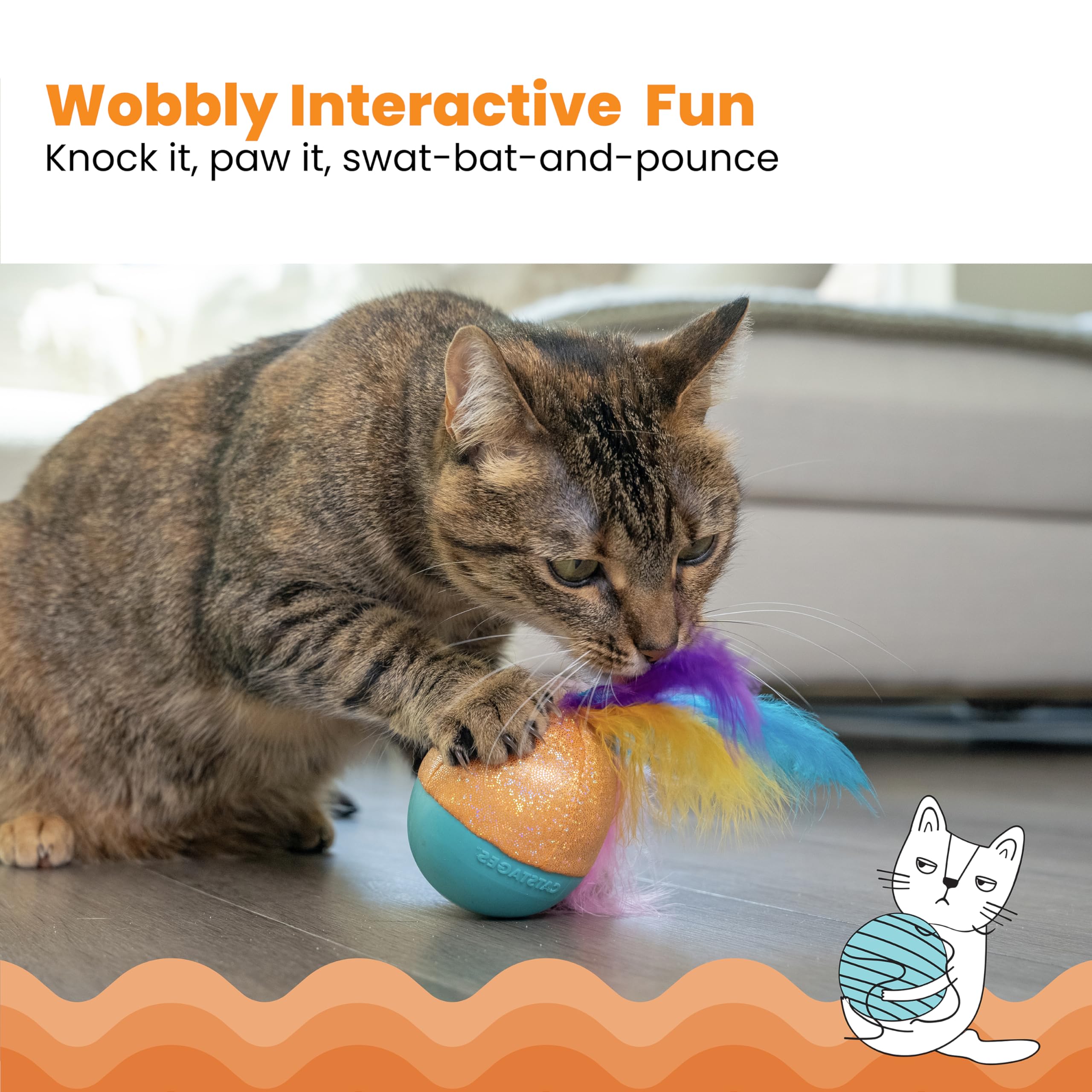 Catstages Whack N' Wobble Ball turquesa, texturas brillantes para la curiosidad felina