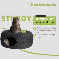 Cattasaurus Peekaboo cama donut gris oscuro, refugio suave para varias mascotas.