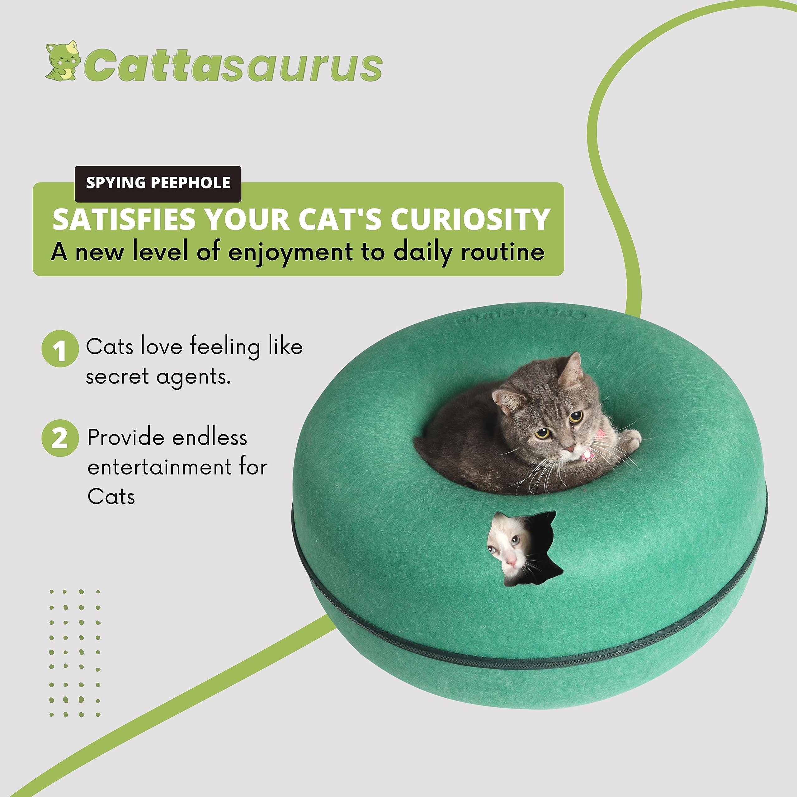 Cattasaurus Peekaboo Cama Donut Superior Verde Bosque, descanso envolvente.
