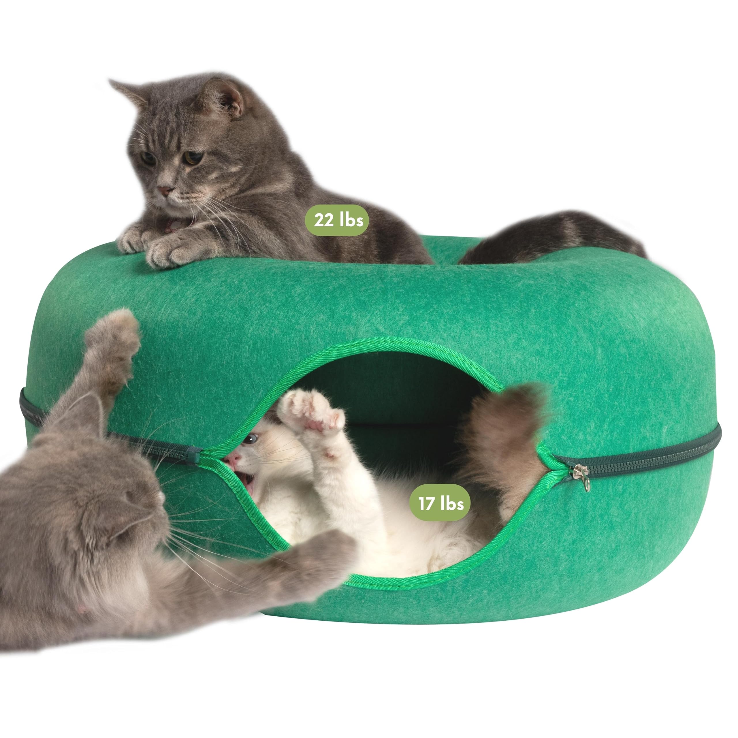 Cattasaurus Peekaboo Cueva Gato Donut Verde Bosque, refugio cómodo para gatos grandes.
