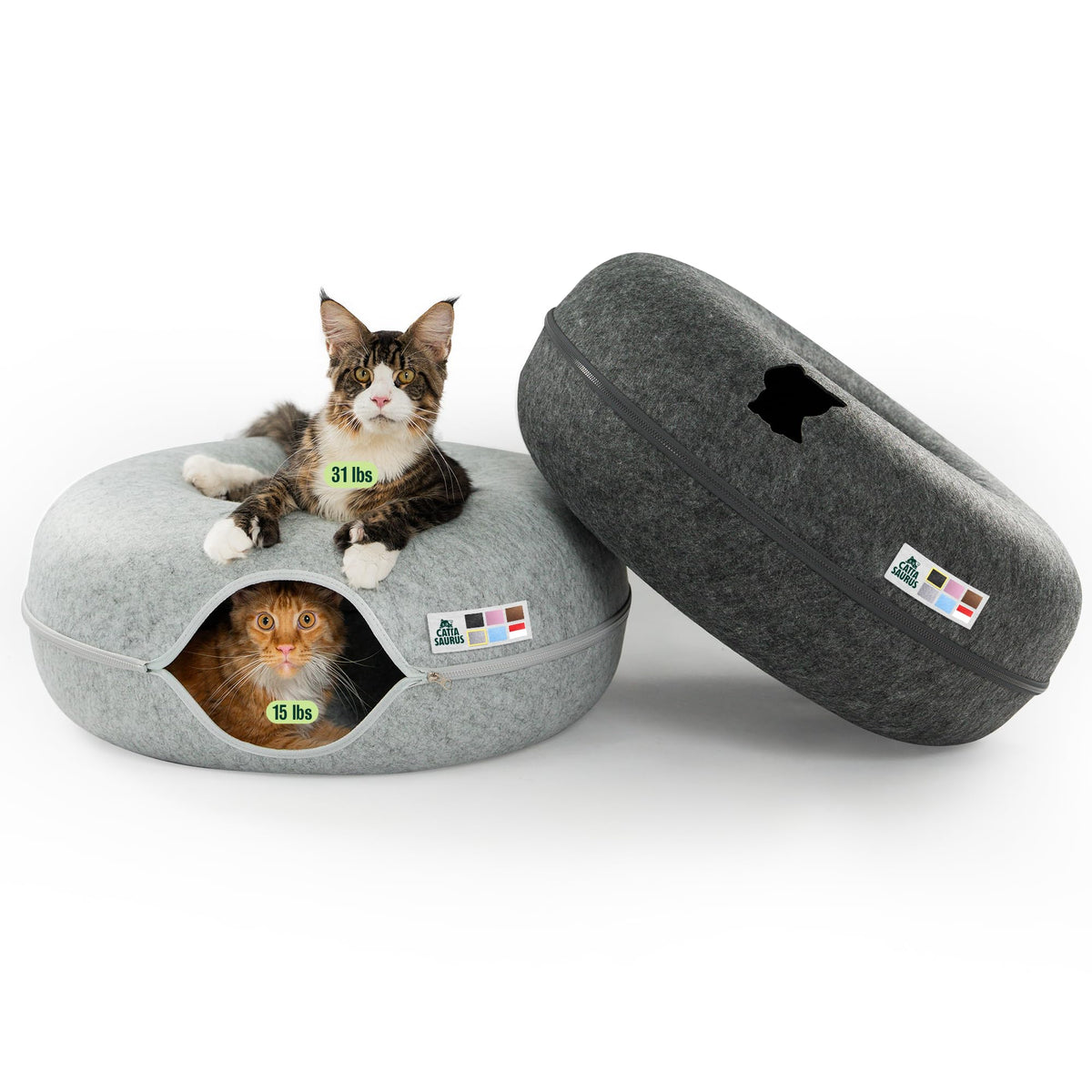 Cattasaurus Peekaboo Cueva Gato: refugio cómodo para gatos grandes, ideal para siestas.