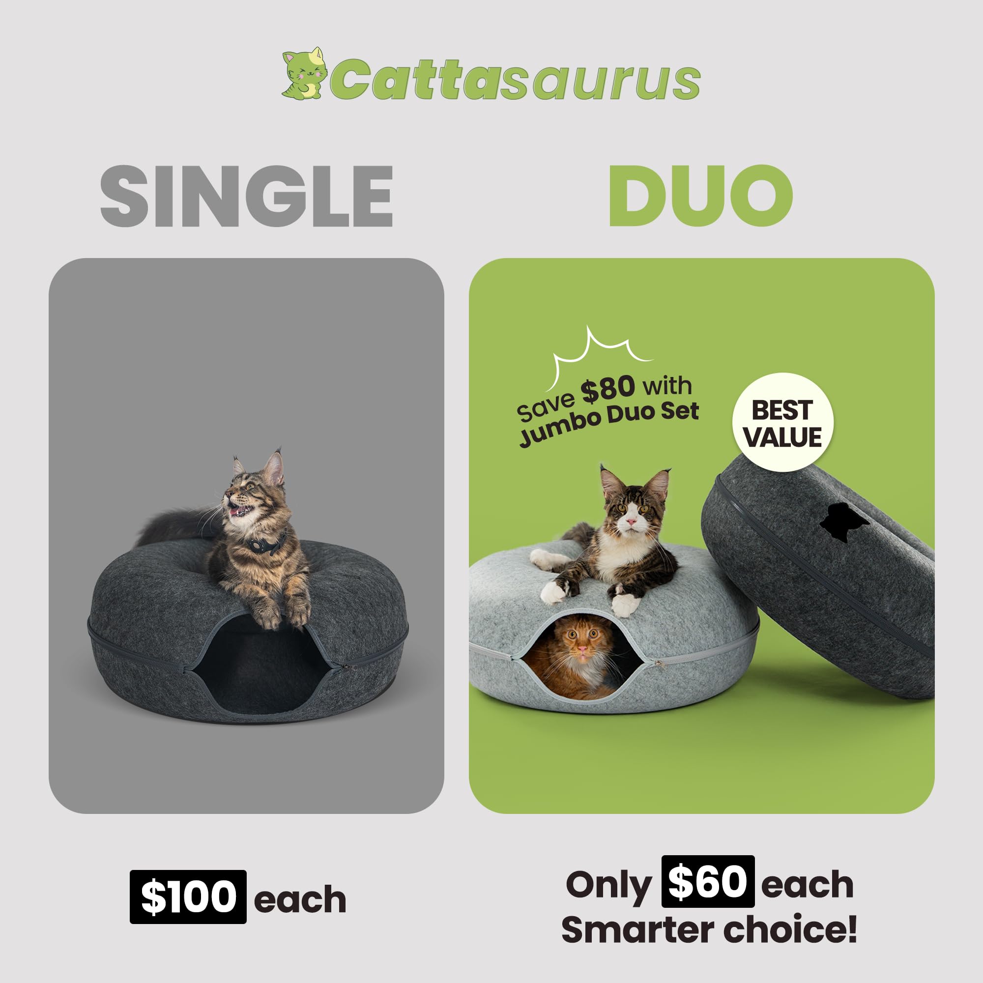 Cattasaurus Peekaboo Donut Cama: cama suave para siestas envolventes y felinos relajados.