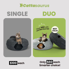 Cattasaurus Peekaboo Donut Cama: cama suave para siestas envolventes y felinos relajados.