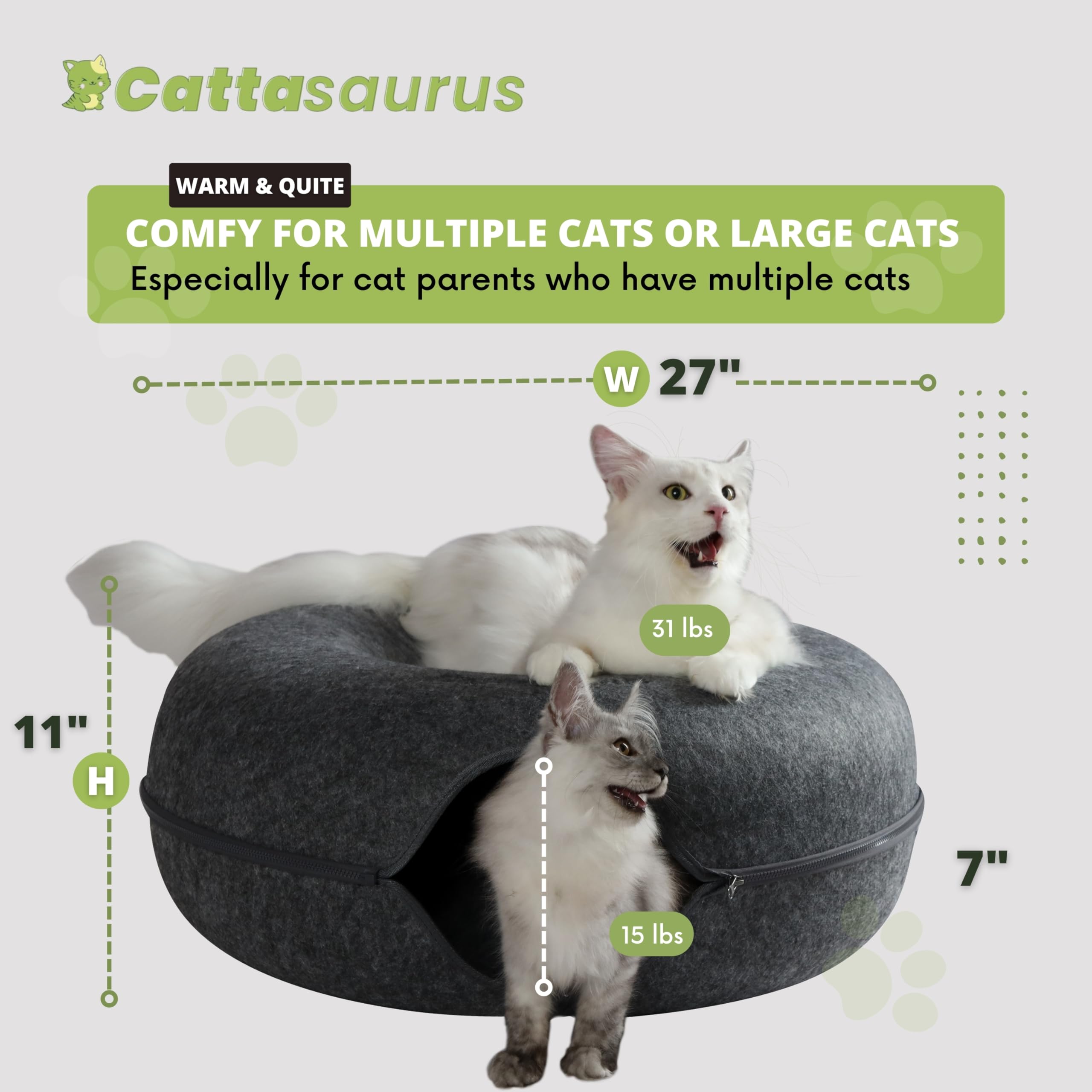 Cattasaurus Peekaboo: funda desmontable para lavado fácil y mantenimiento higiénico