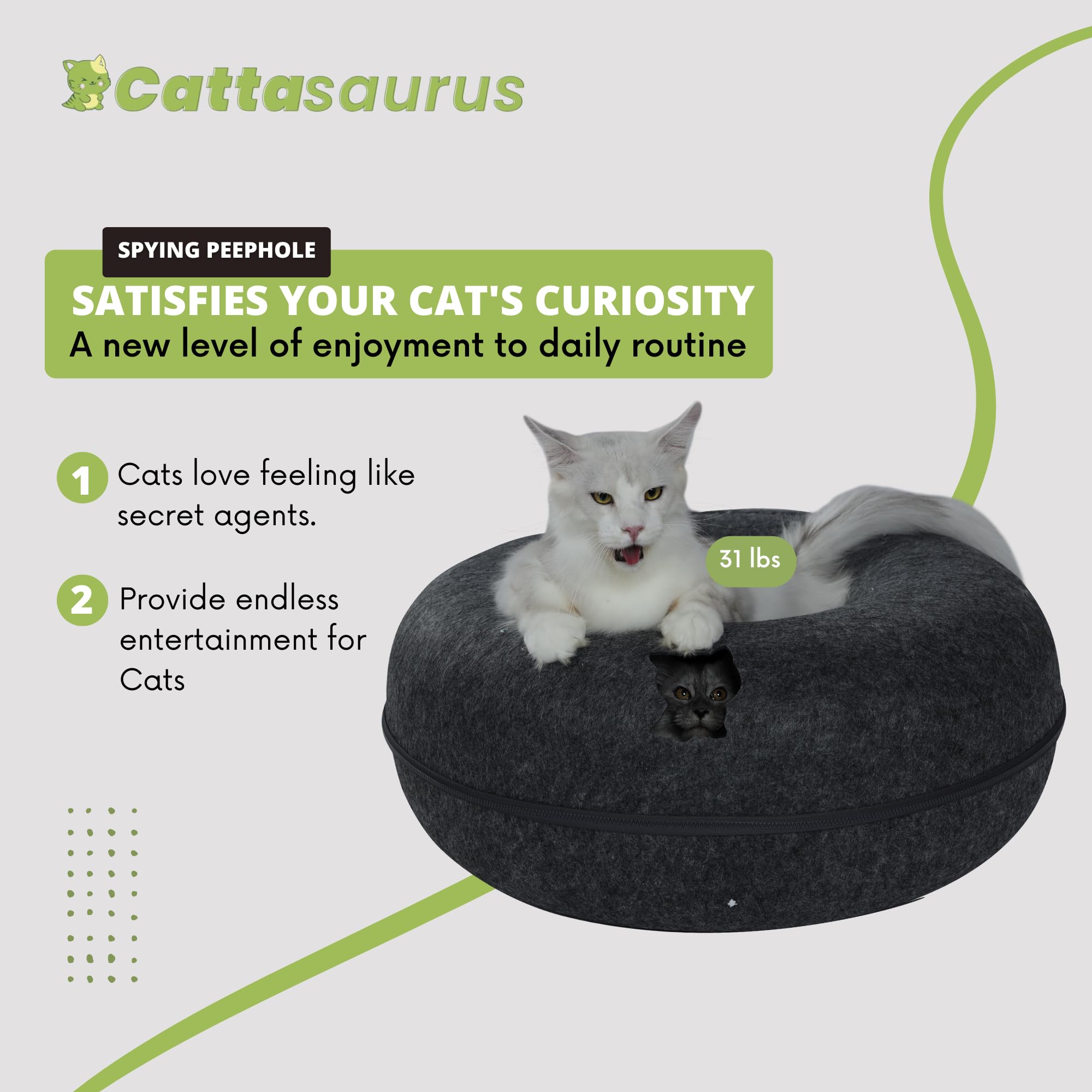 Cattasaurus Peekaboo Habitación Gato: ideal para habitaciones pequeñas y rincones acogedores.