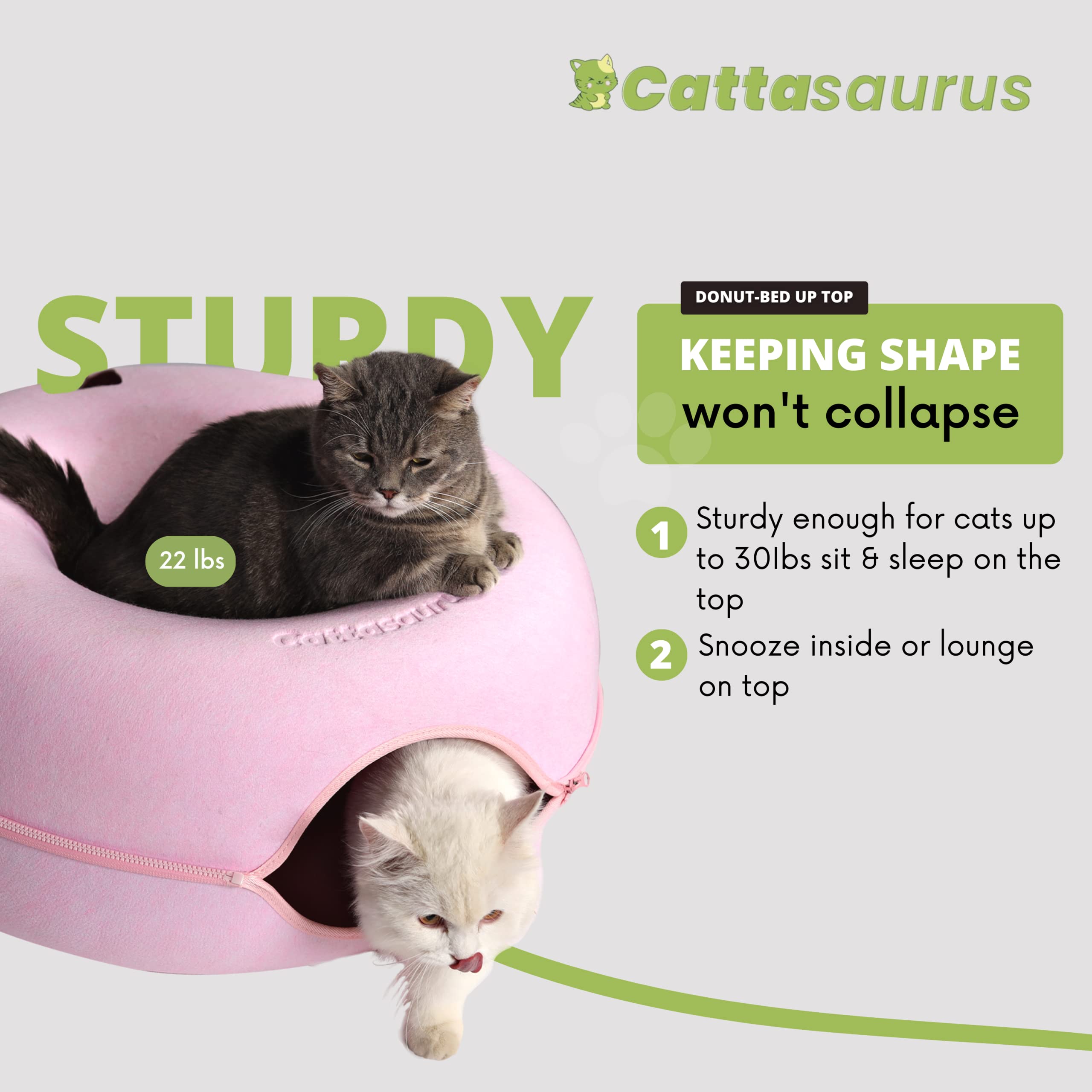 Cattasaurus Peekaboo tunel-gato-rosa, espacio ideal para juego y descanso.