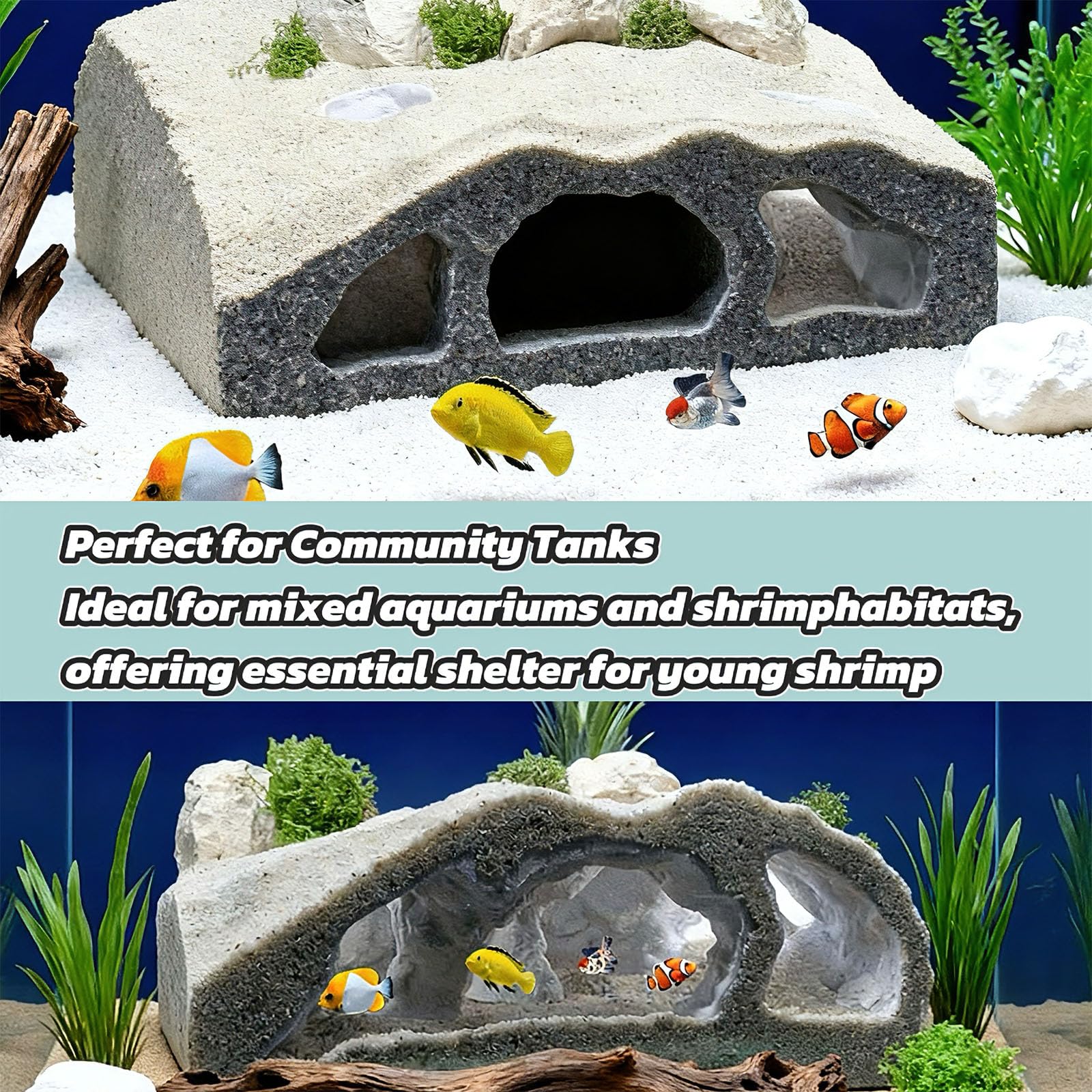 Caverna submarina 3D diseño estable facilita instalación y limpieza.