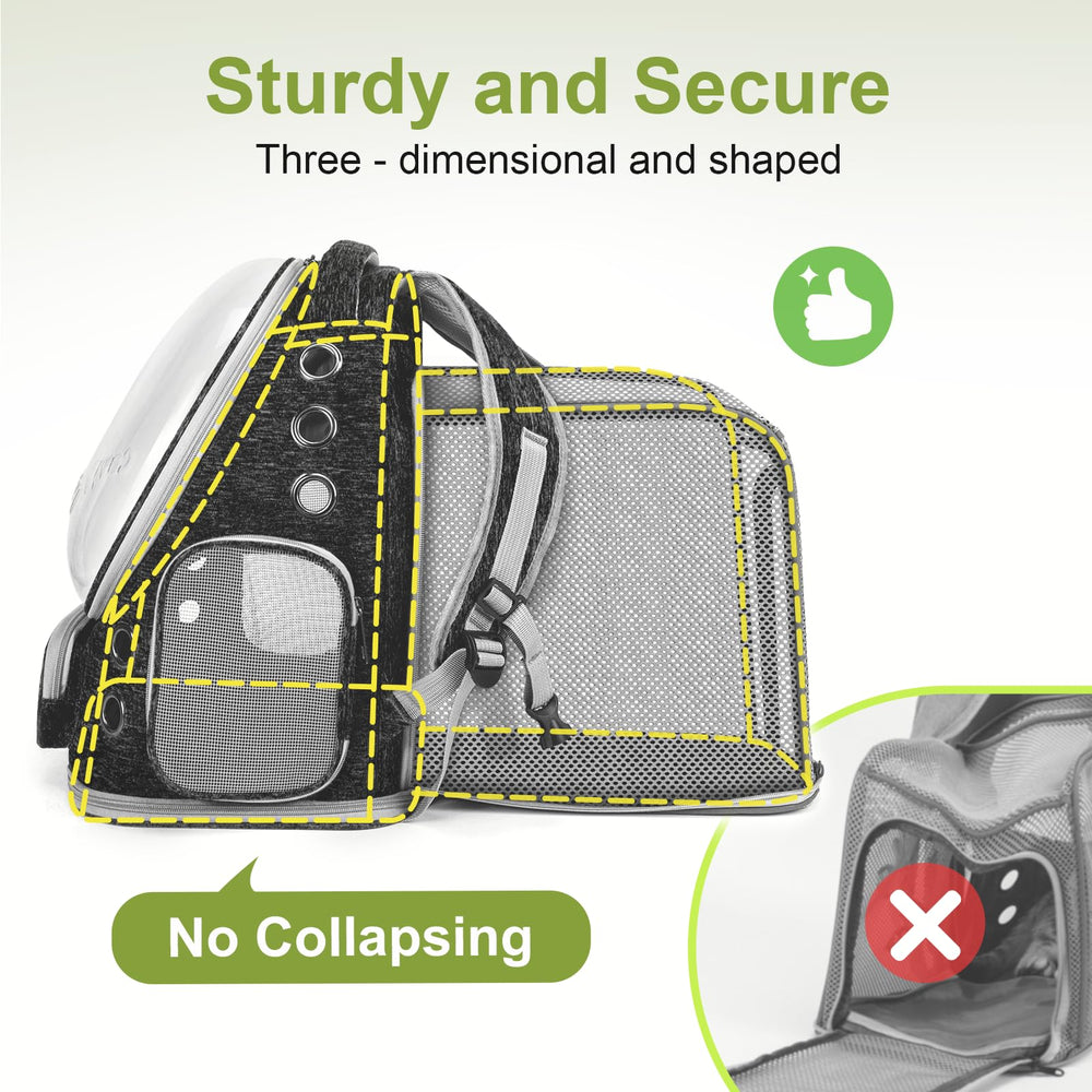 Cawypety Mochila Expandible muestra un diseño extensible para espacios extra para la mascota