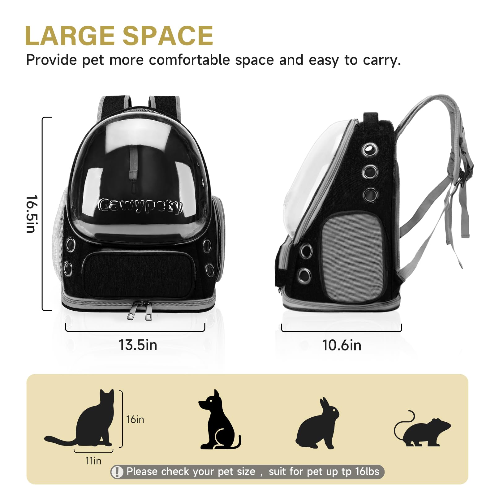 Cawypety mochila-gato arnés integrado para evitar escapes.