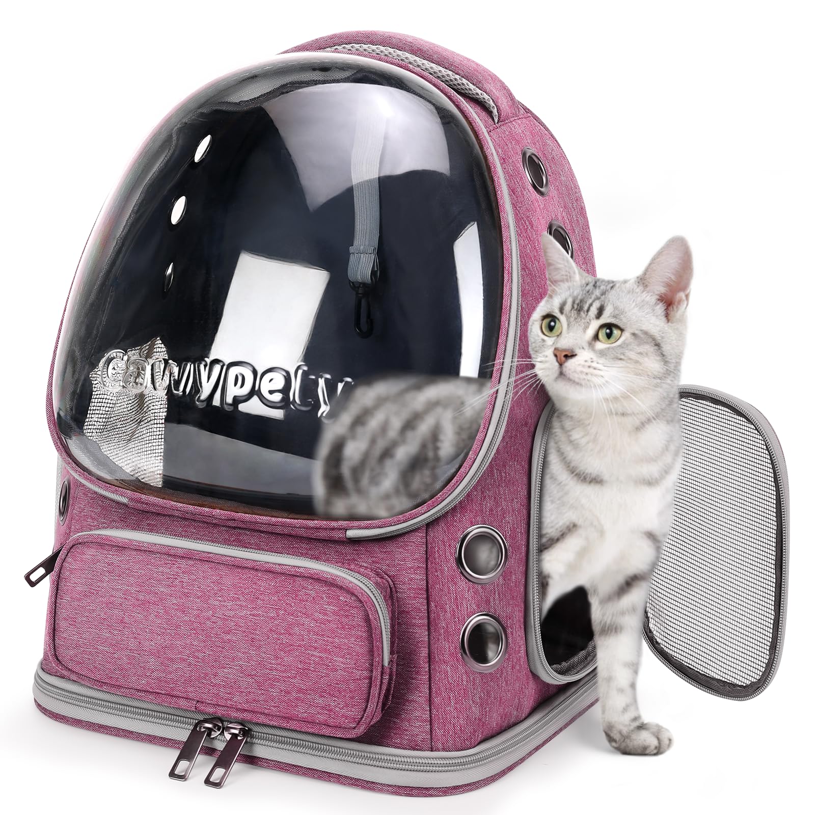 Mochila Cawypety para gato con ventana de burbuja para ventilación cómoda.