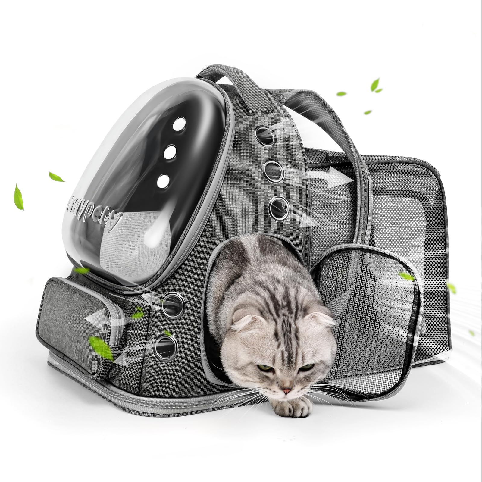 Mochila expandible de Cawypety para gatos, ideal para viajes cómodos
