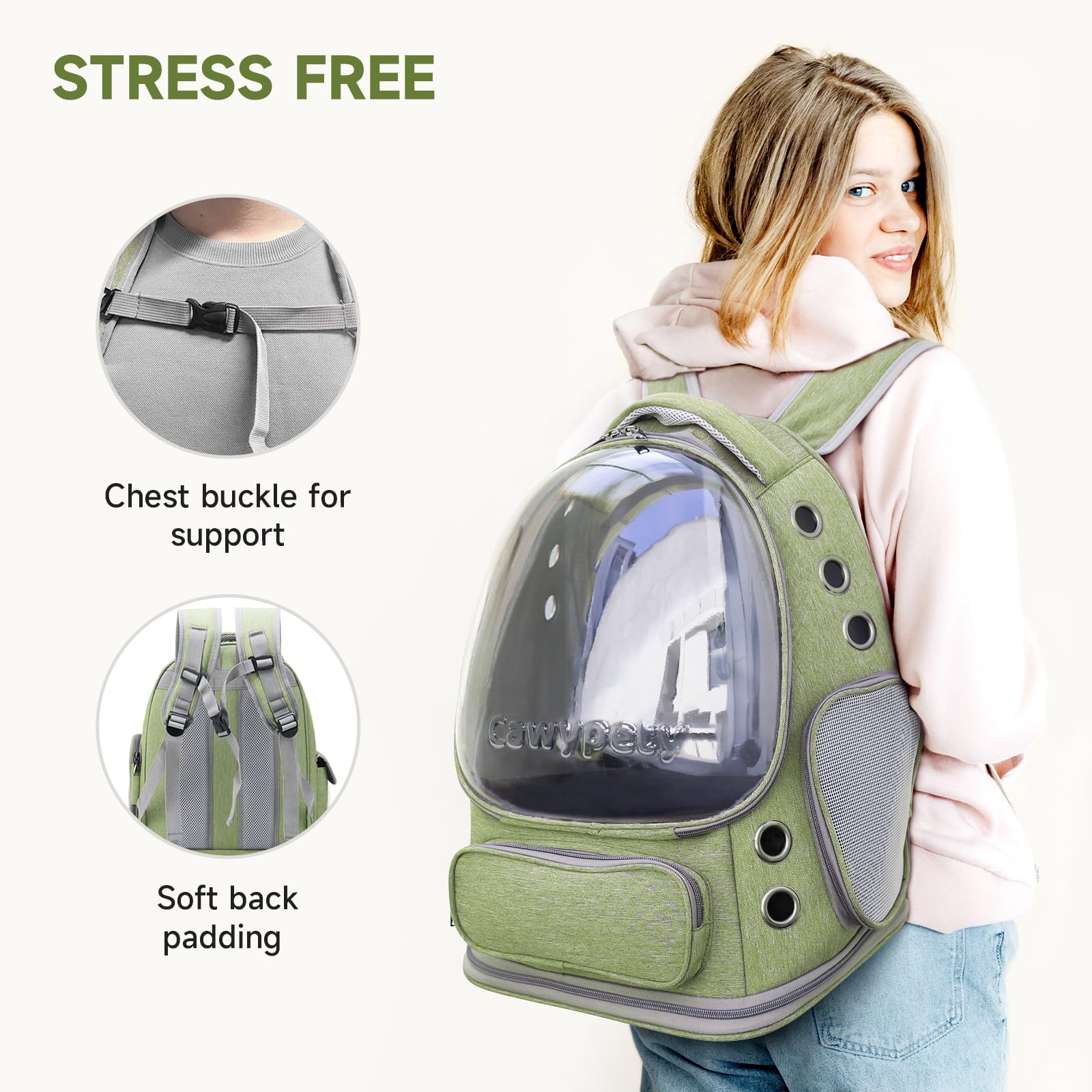 Cawypety Mochila portadora con arnés integrado para evitar escapes.