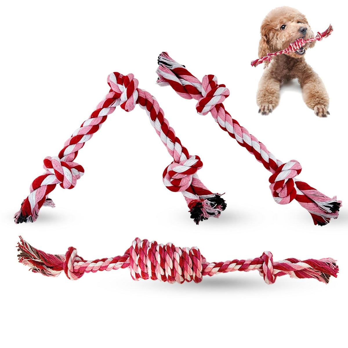 Cdyzqikm Juguete cuerda nudo rosa para cachorros, ayuda al mordisqueo suave.