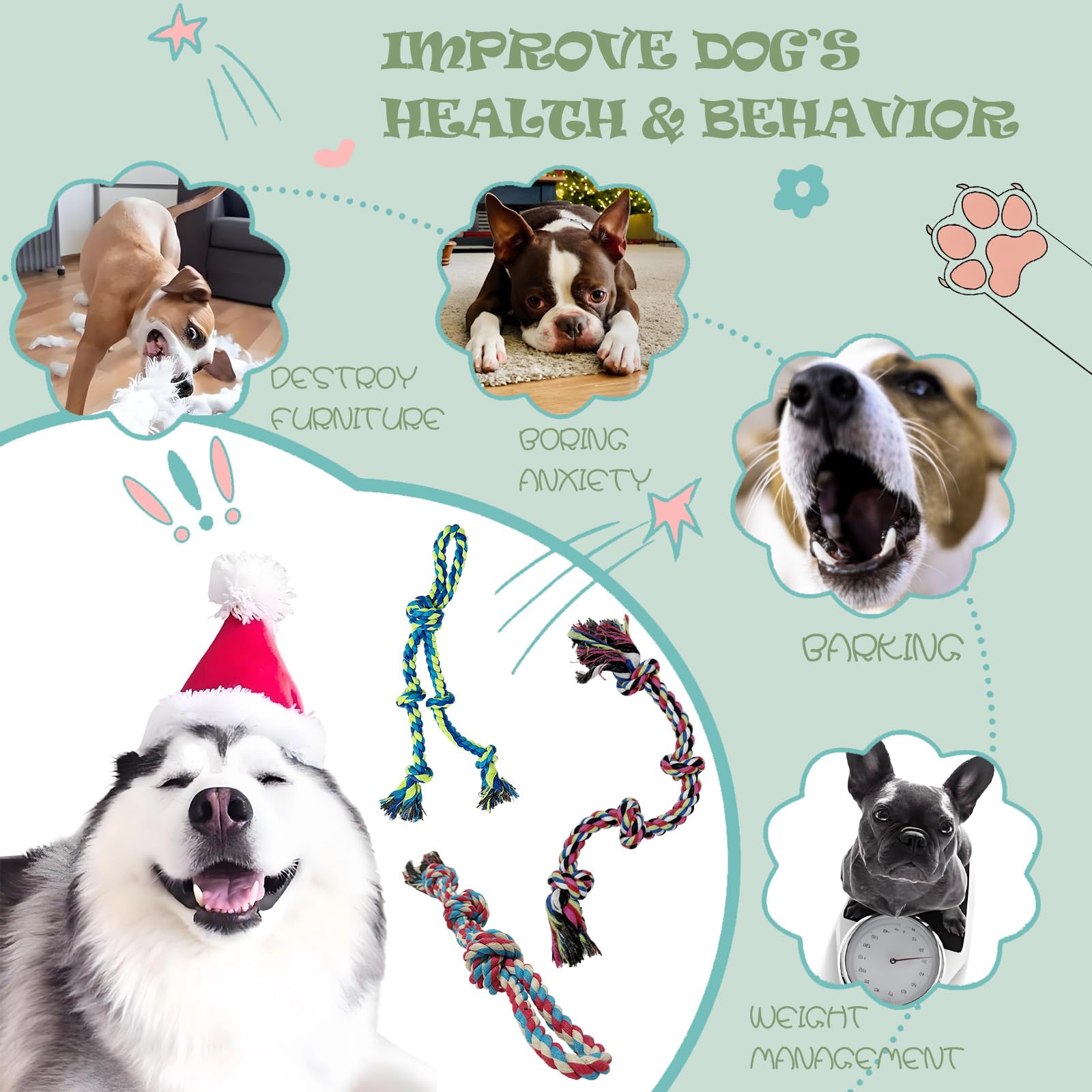 Cdyzqikm Juego de cuerdas seguro para perros grandes con uso prolongado.