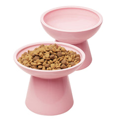 CEEFU dos tazones elevados de cerámica rosa para gatos, favorece postura al comer.