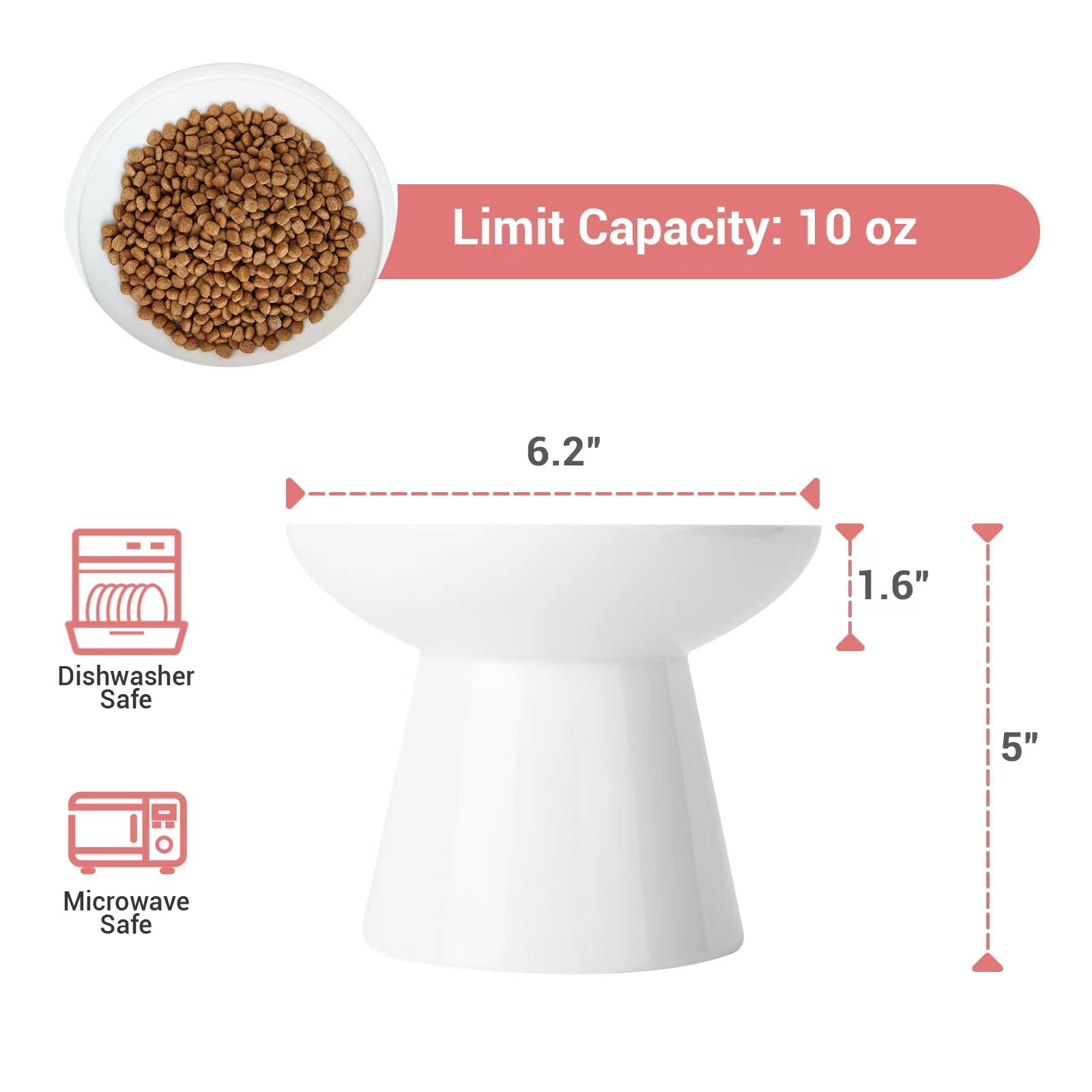 CEEFU tazón elevado de cerámica blanco: interior amplio para comida húmeda