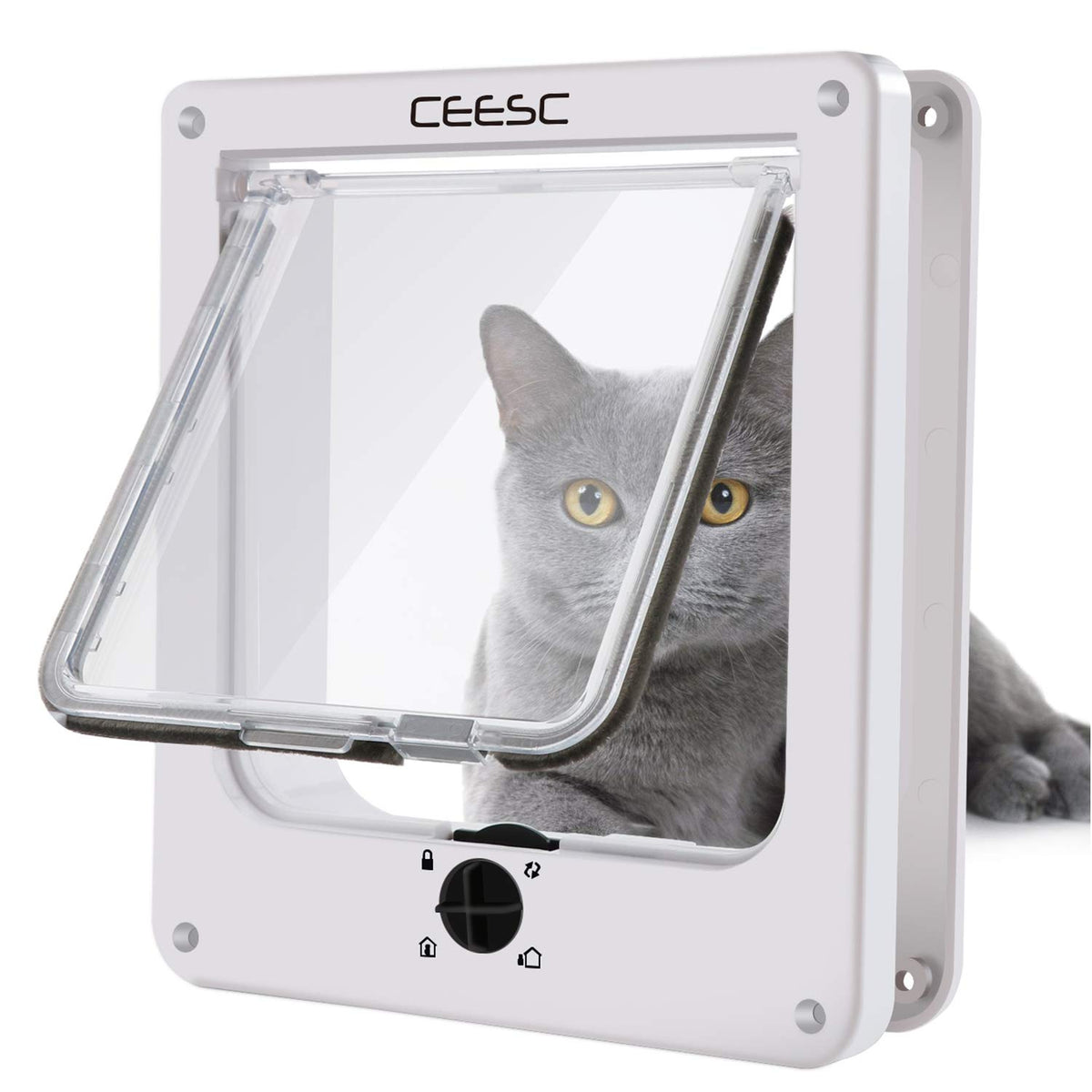 CEESC puerta-gato interior-exterior con rueda giratoria de 4 modos para control de acceso.