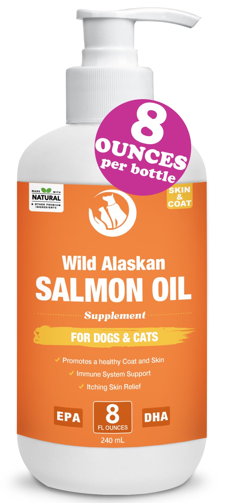CeliAeh Aceite de Salmón para perros y gatos, pelaje brillante y piel sana.