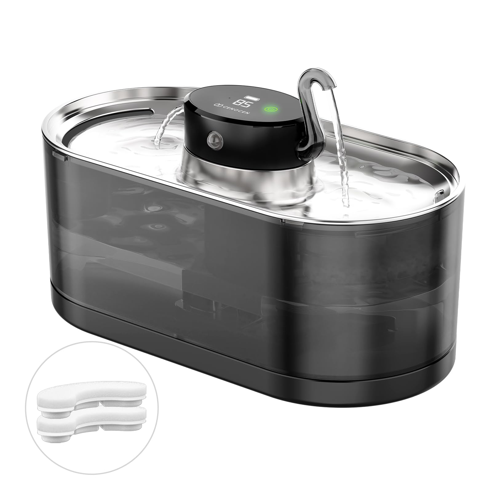 Bebedero CENGCEN para gatos sin cables, vista general y diseño práctico.