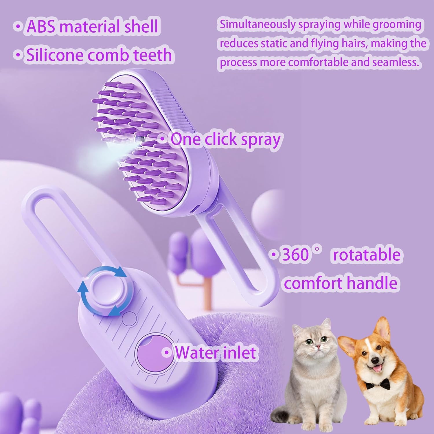 Cepillo de vapor para gatos 3 en 1 con silicona suave cuida la piel.