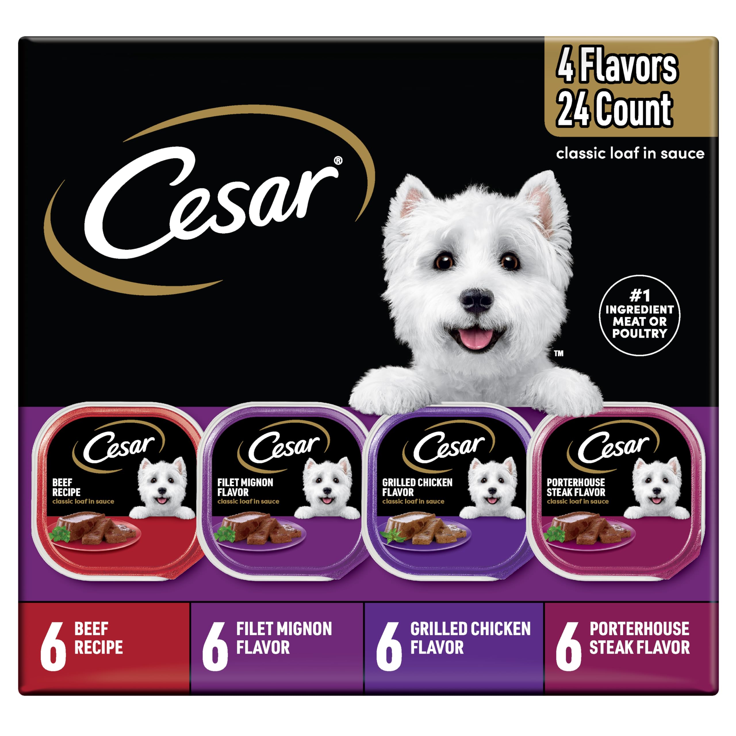 Cesar pastel-en-salsa-clasico: alimento húmedo para perro, presentación atractiva.