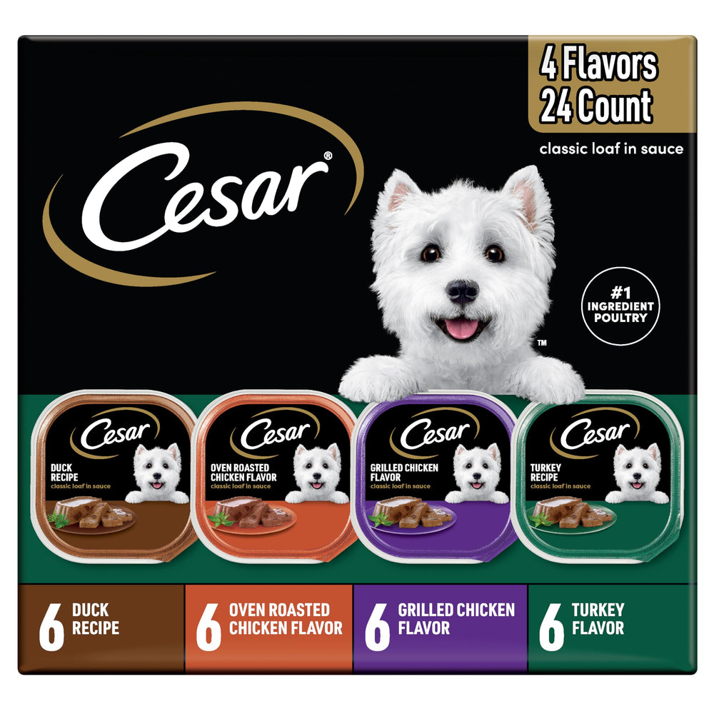 Cesar comida humeda clasico loaf en salsa, textura jugosa para perro feliz