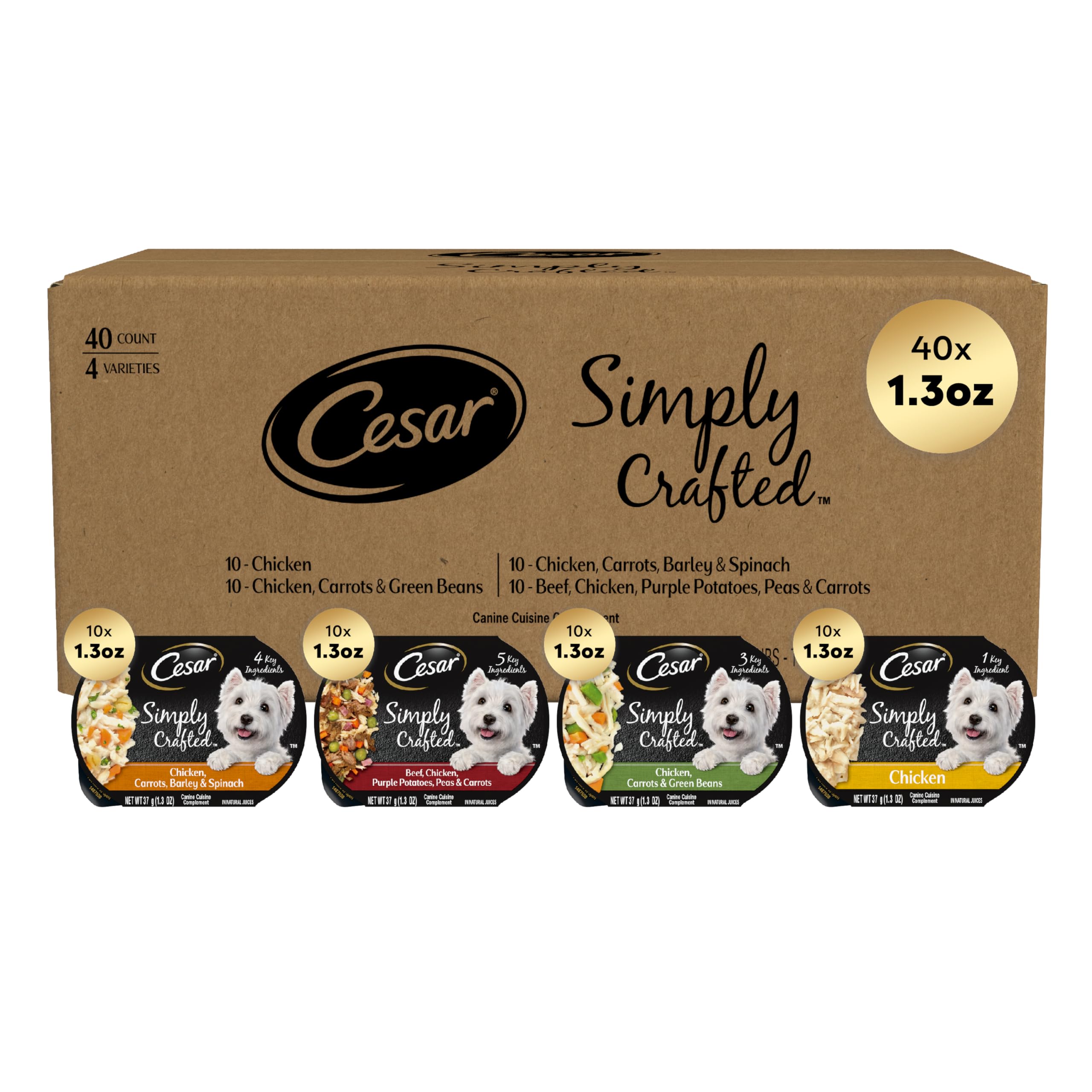 Cesar complemento húmedo para perros con pollo, porción de 1,3 oz para mezclar con croquetas.