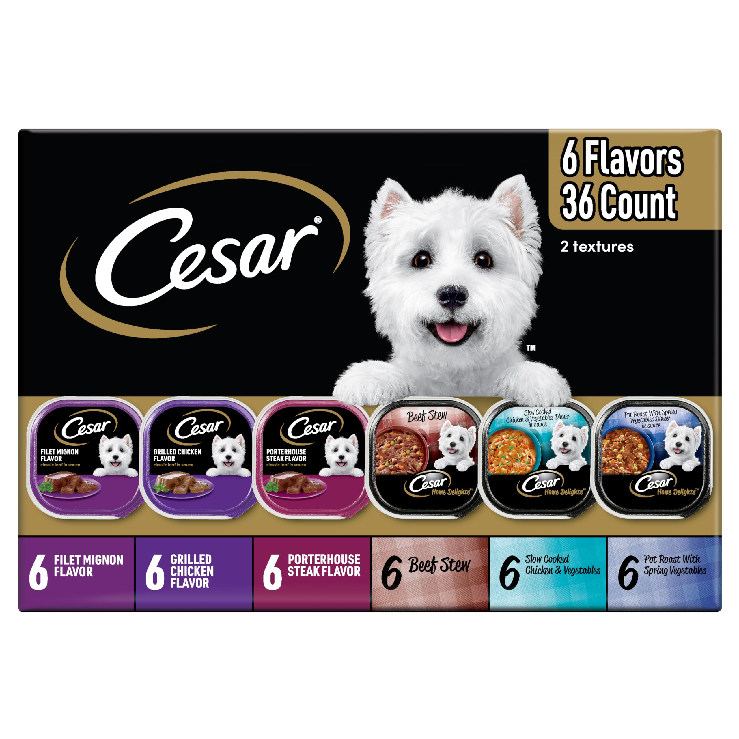 Cesar Delicias para el Hogar, bandejas 3,5 onzas, variedad para perros adultos
