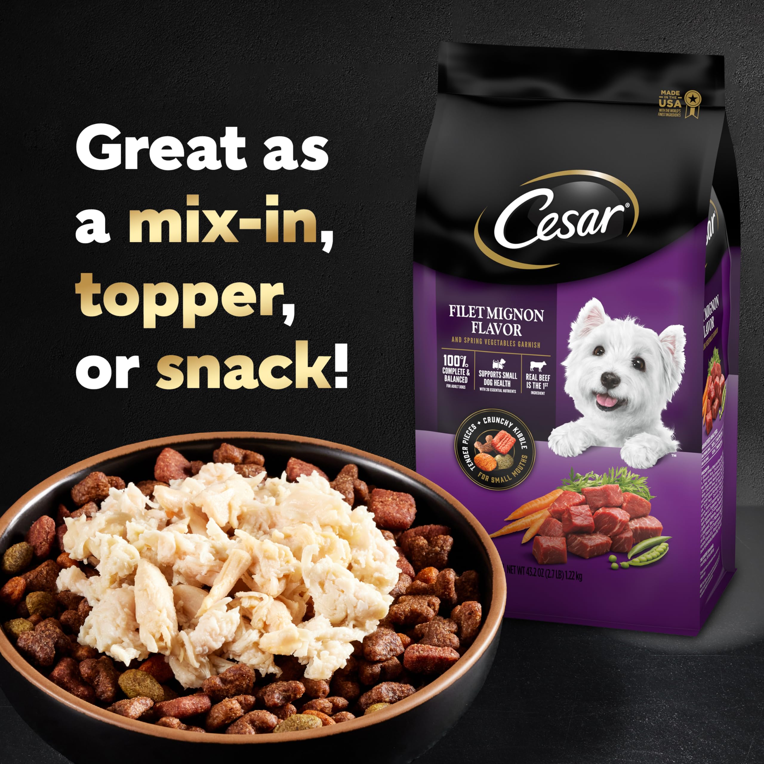 Cesar Delicias placer para perros, complemento sabroso en la hora de comer.