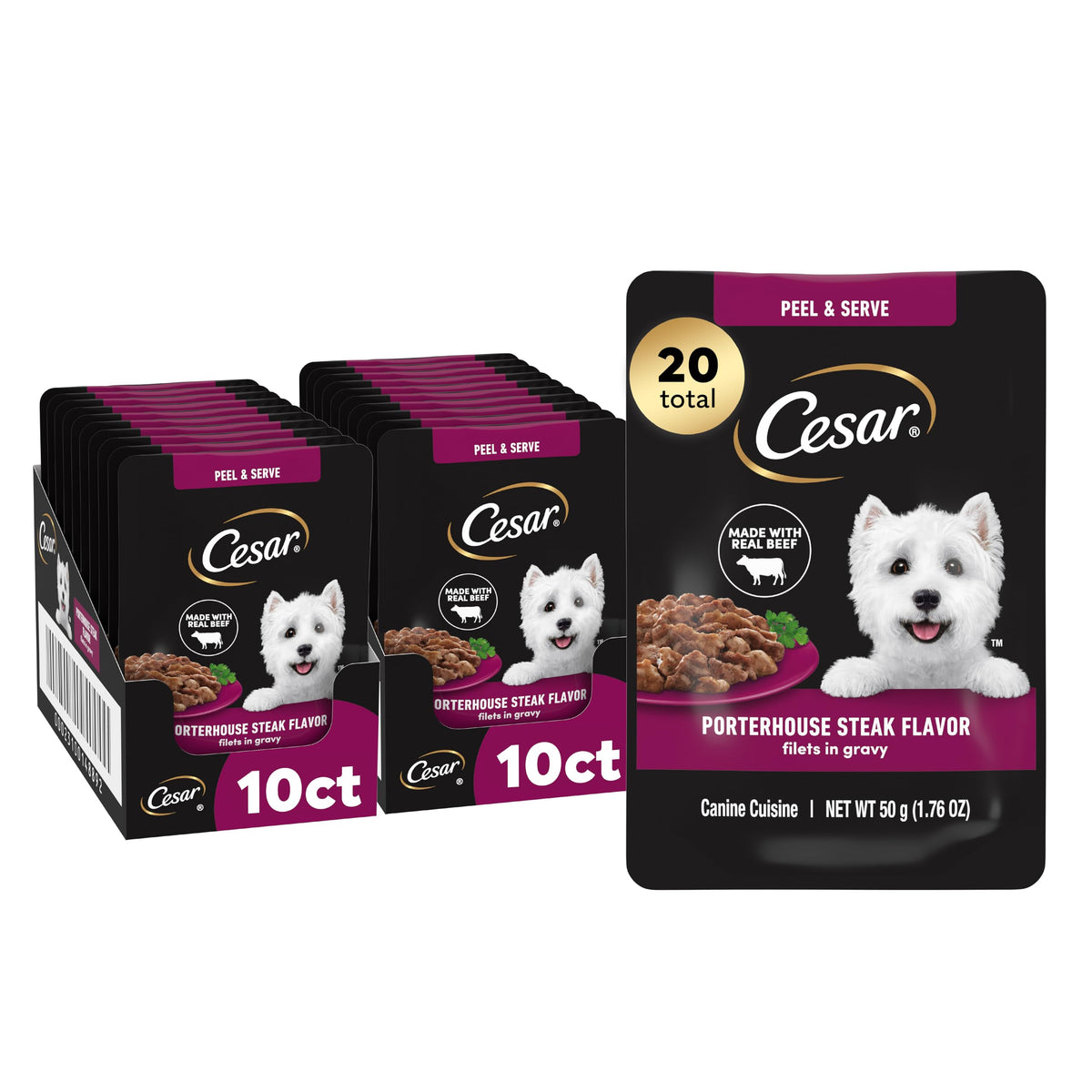 Cesar Filetes en Salsa Porterhouse, mini-sobre práctico para cada comida.