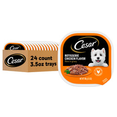 Cesar Filetes en Salsa con Pollo Asado en bandeja de 3,5 onzas para adultos.