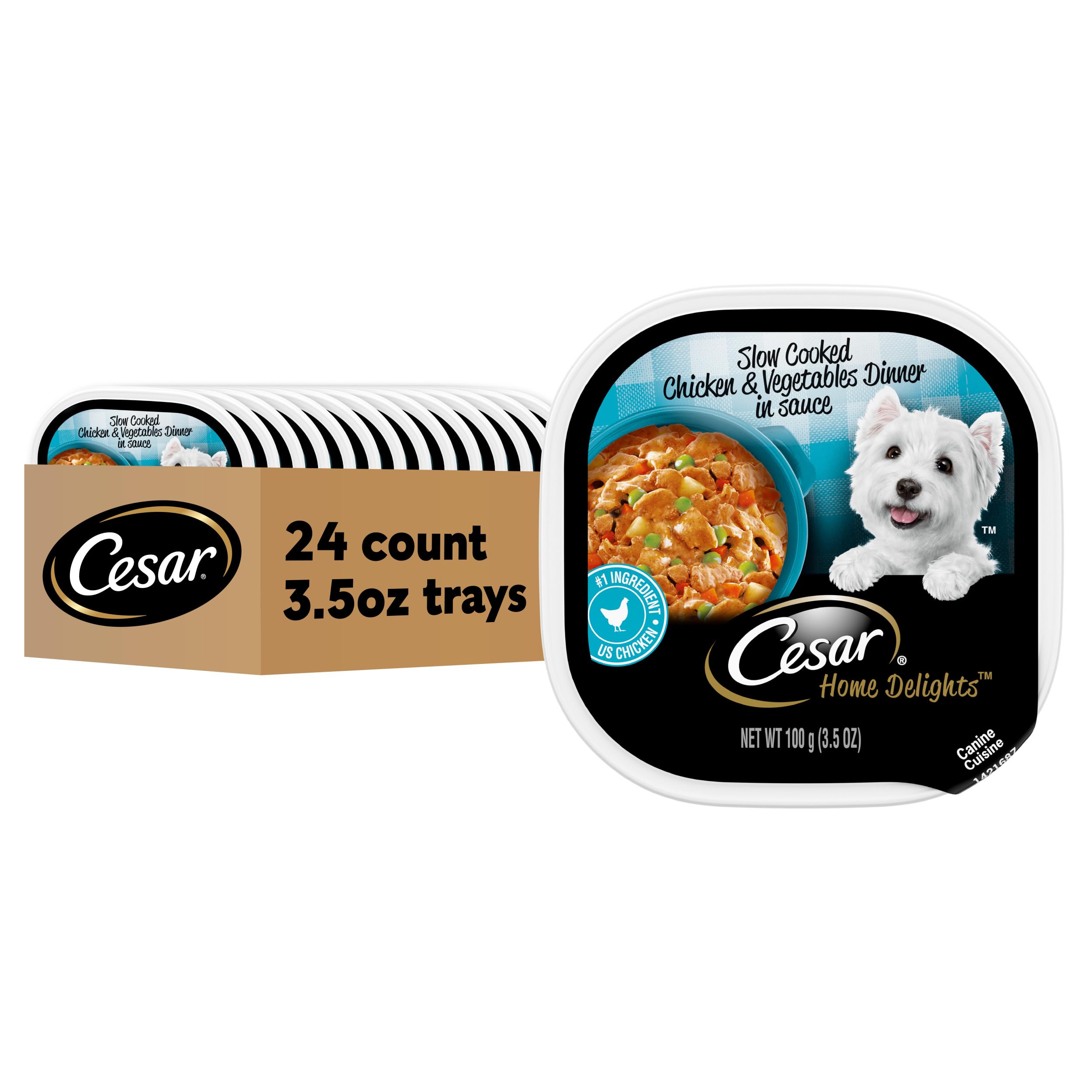 Cesar Home Delights, bandeja pollo-verduras, proteína real para perros activos