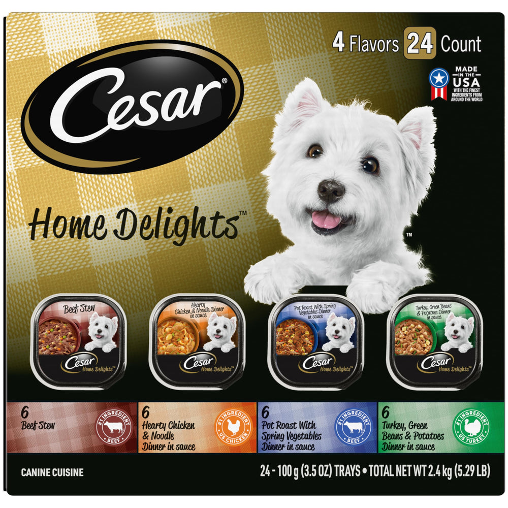 Cesar Home Delights Pot Roast con Verduras de Primavera, piezas de carne jugosas para una comida completa.