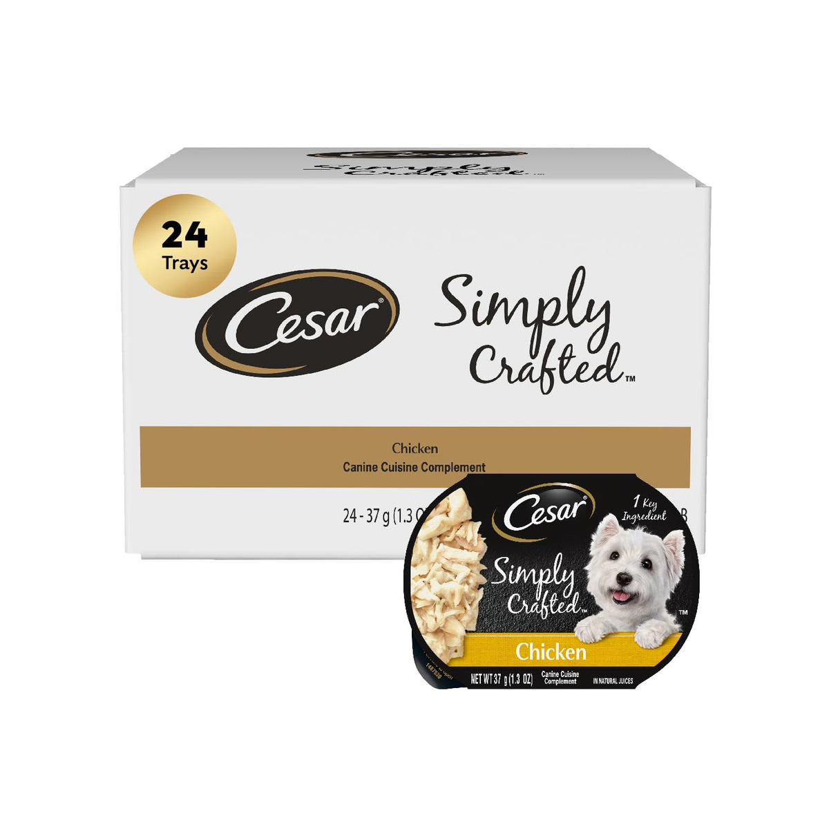 Cesar Simply Crafted complemento húmedo de pollo en tubo para mezclar con croquetas.