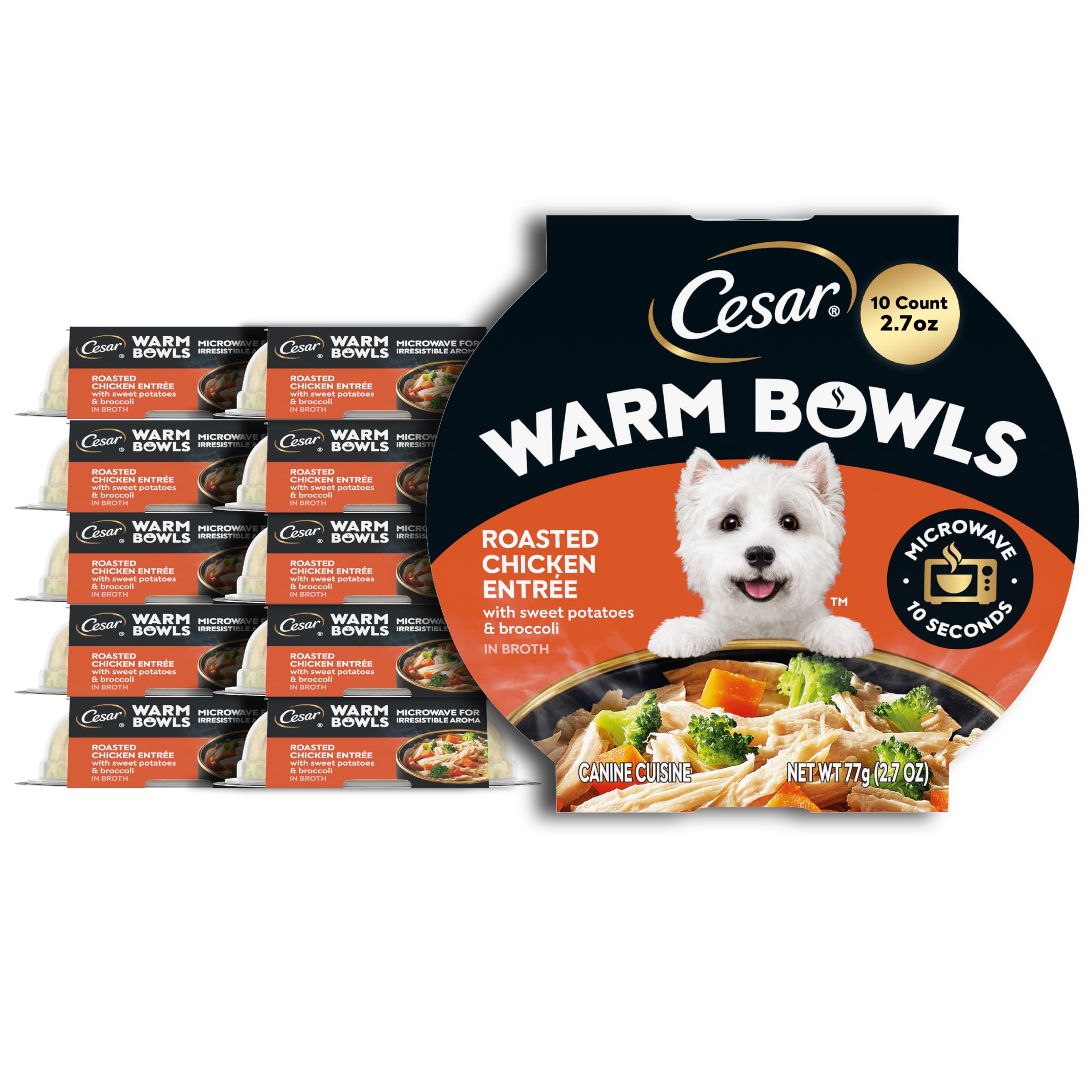 Cesar comida húmeda para perros con pollo asado y verduras, sabor sabroso.