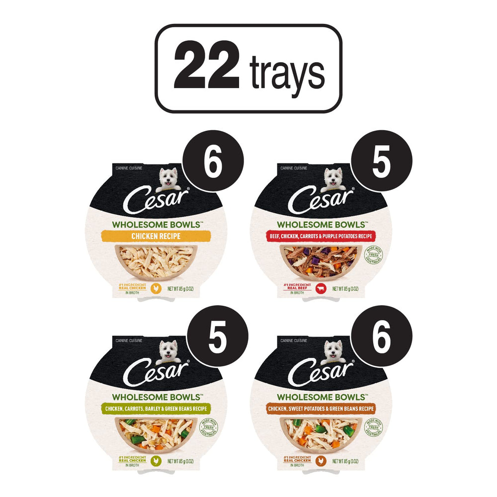 Cesar Wholesome Bowls: ingredientes reales de pollo y vegetales para nutrición equilibrada