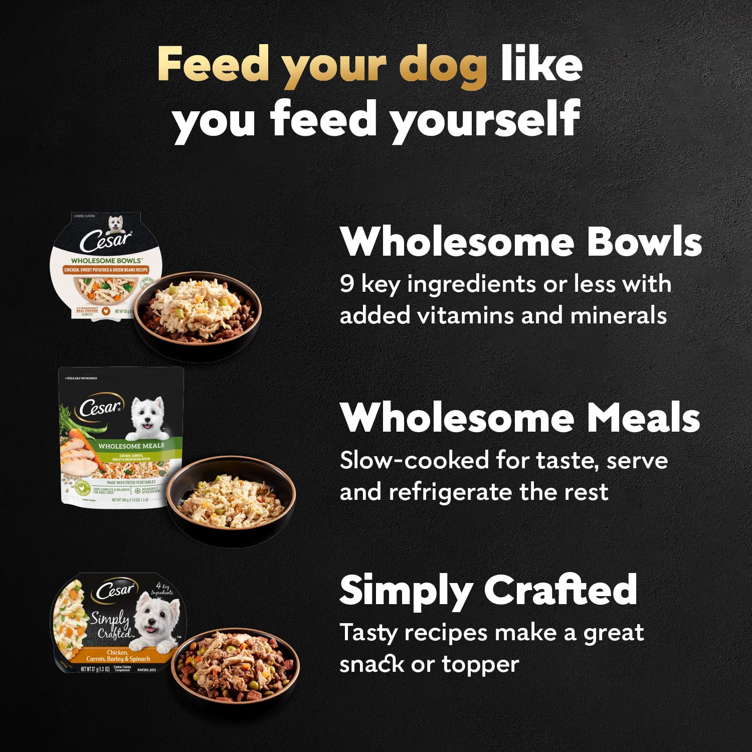 Cesar Wholesome Bowls: vitaminas y minerales para apoyar la dieta diaria.