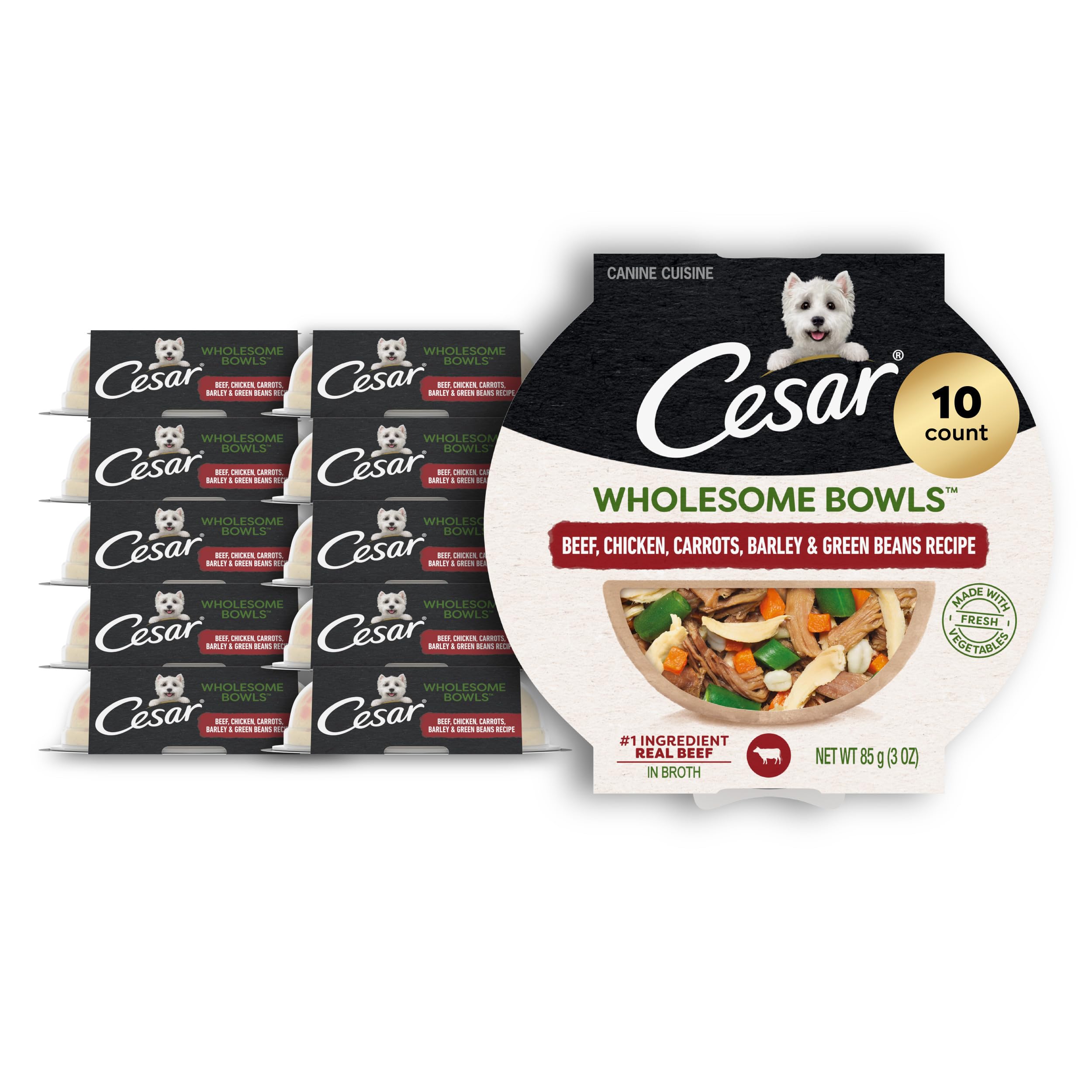 Cesar Wholesome Bowls con res y pollo: tazón con ingredientes reales para perros adultos.