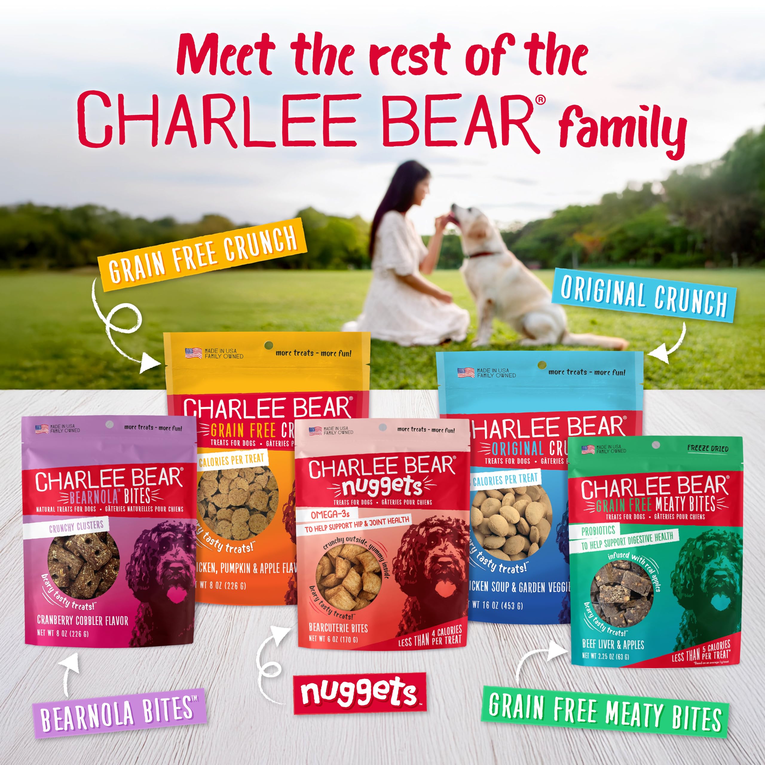 Charlee Bear hecho en EE. UU.; sabor confiable y calidad familiar.