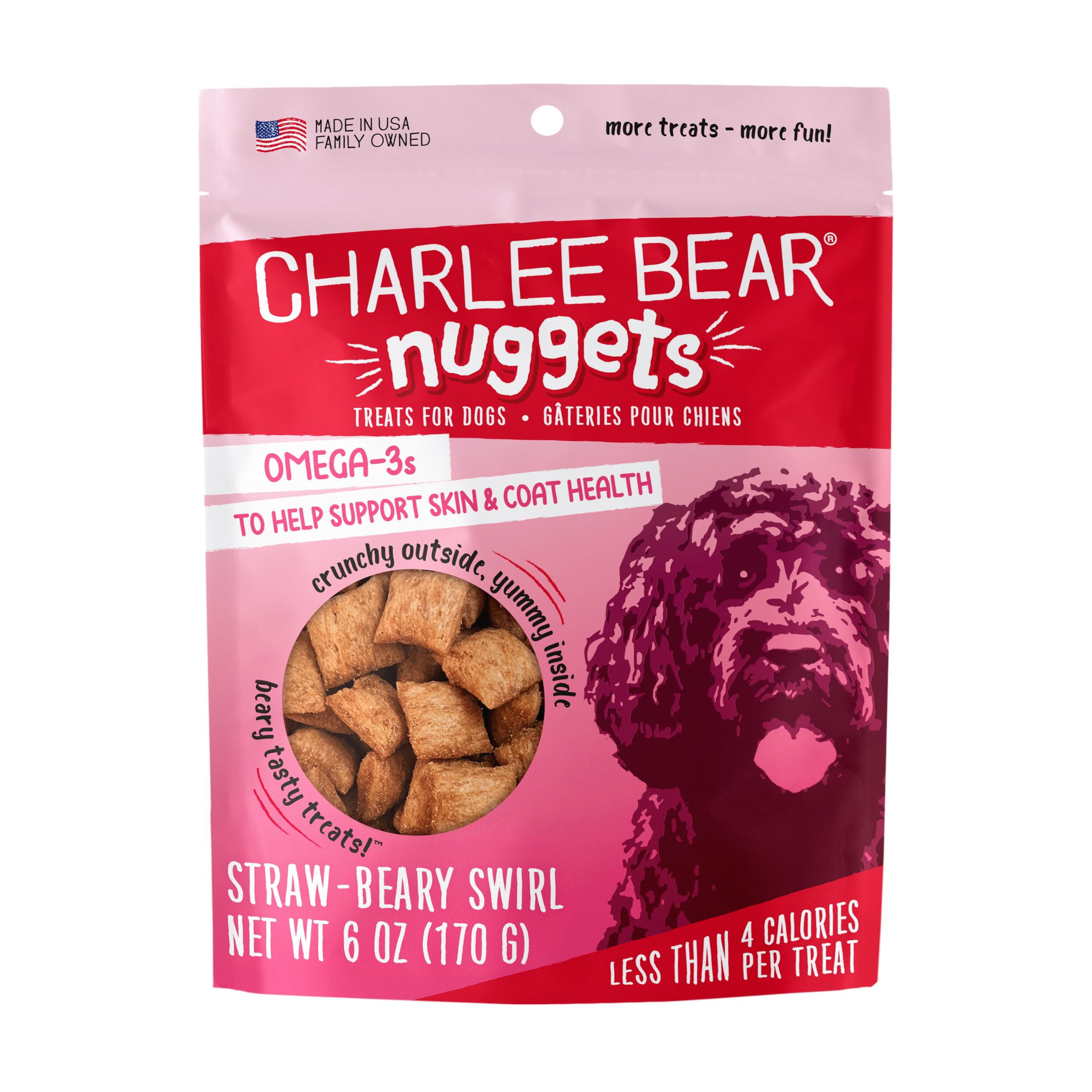 Charlee Bear Nuggets Strawbeary Swirl en bolsa de 6 oz con cierre reutilizable para entrenar