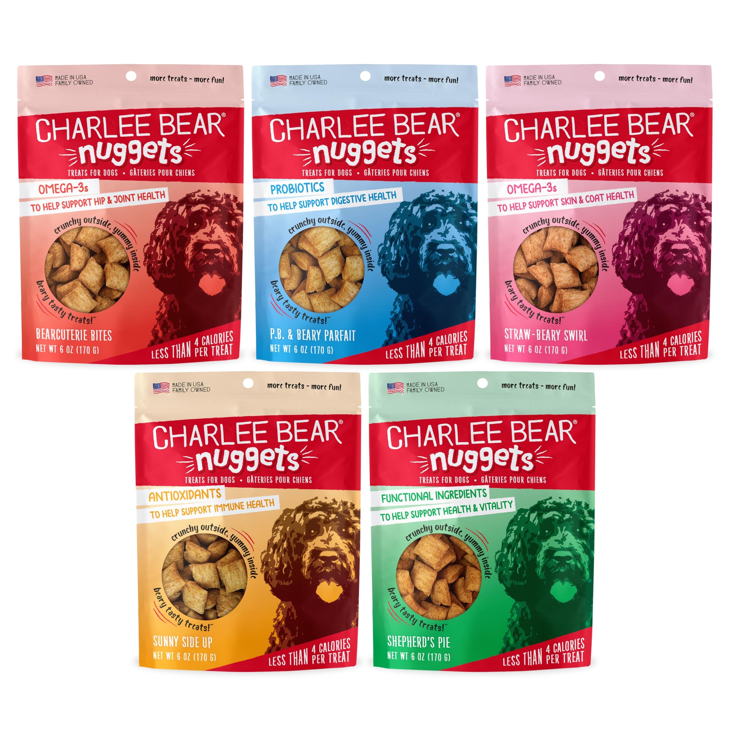 Charlee Bear Nuggets con probióticos y antioxidantes para perros, empaque de 6 oz.