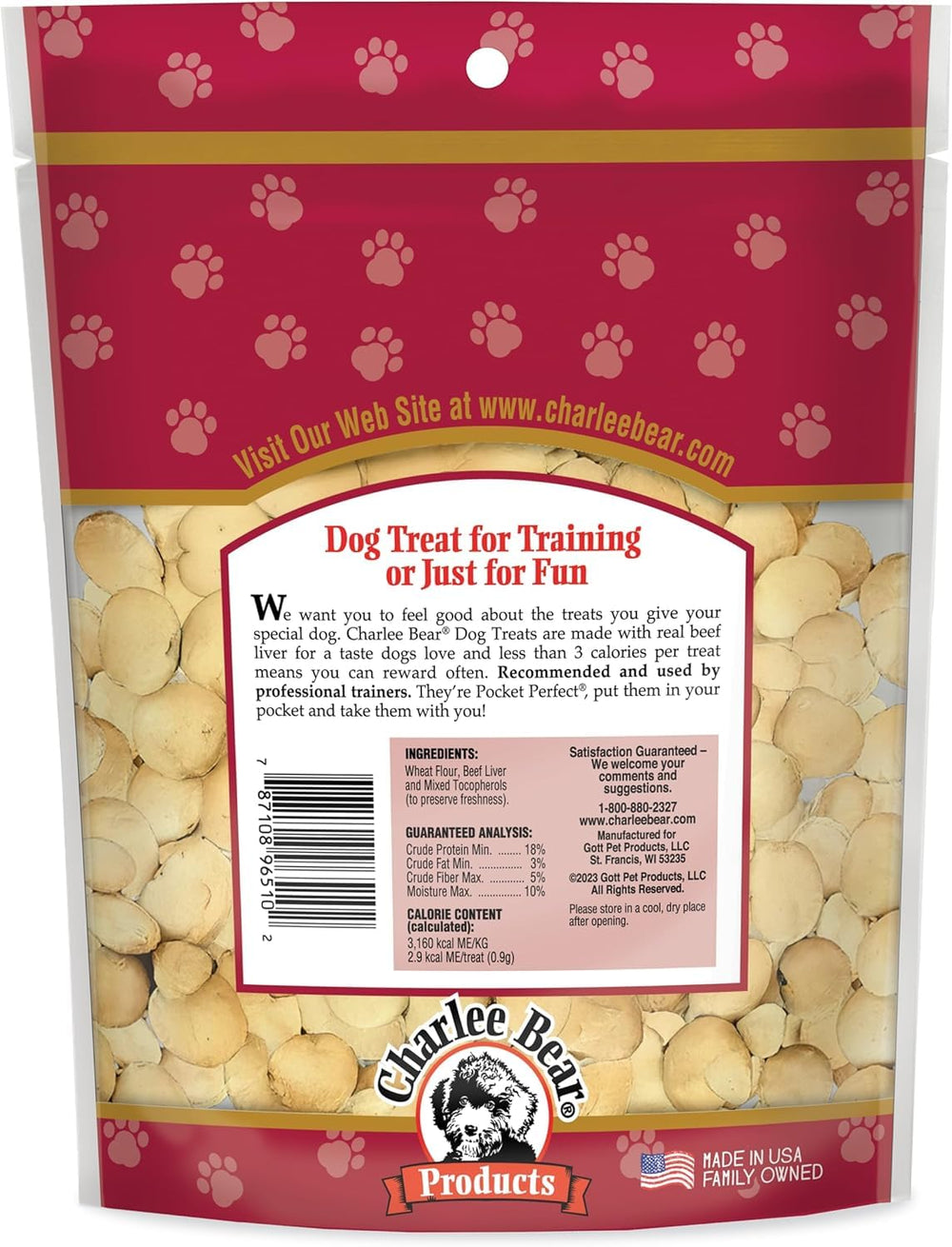 Sabor hígado de res en Charlee Bear, recompensa atractiva para perros motivados.