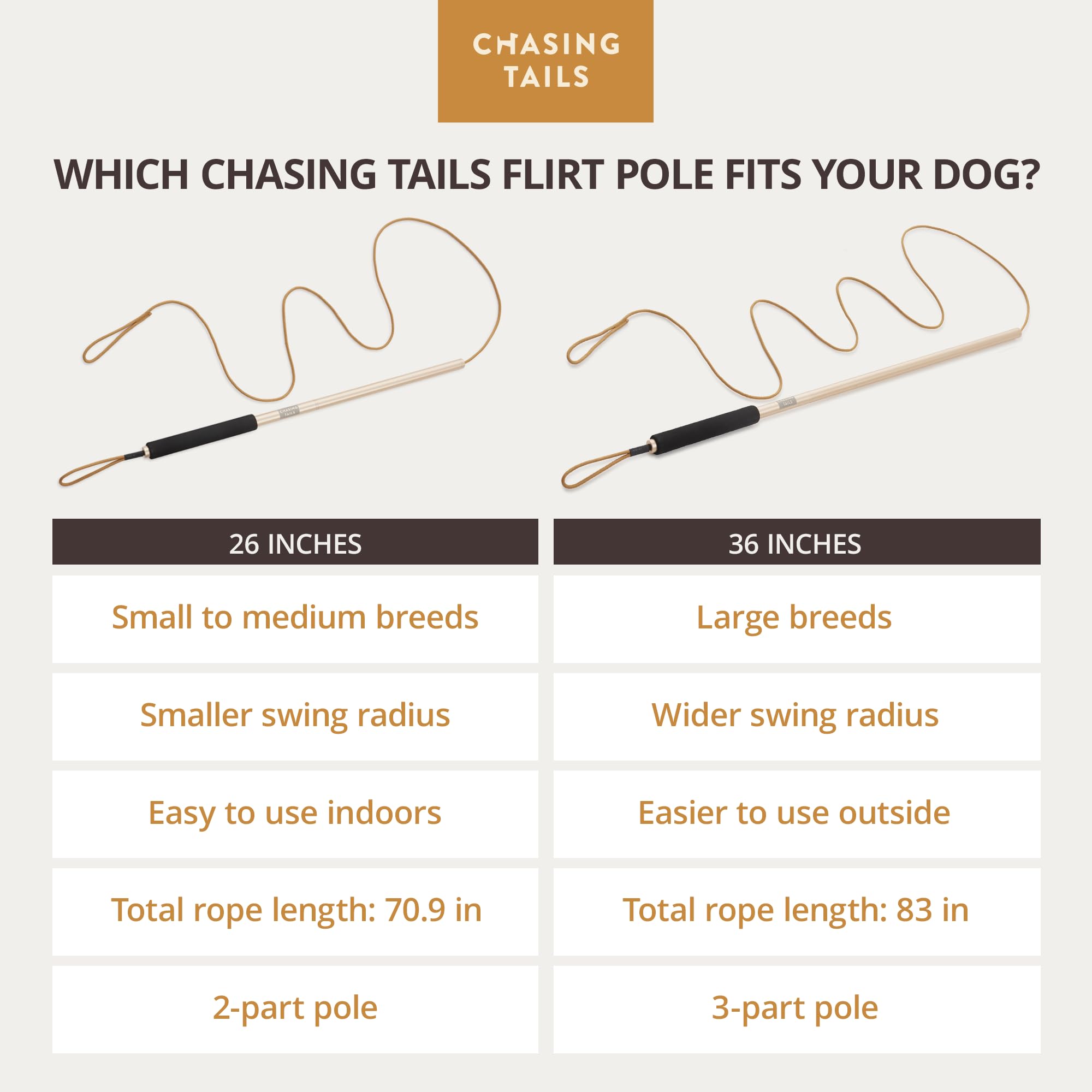 Chasing Tails Flirt Pole es ideal para razas pequeñas y medianas.