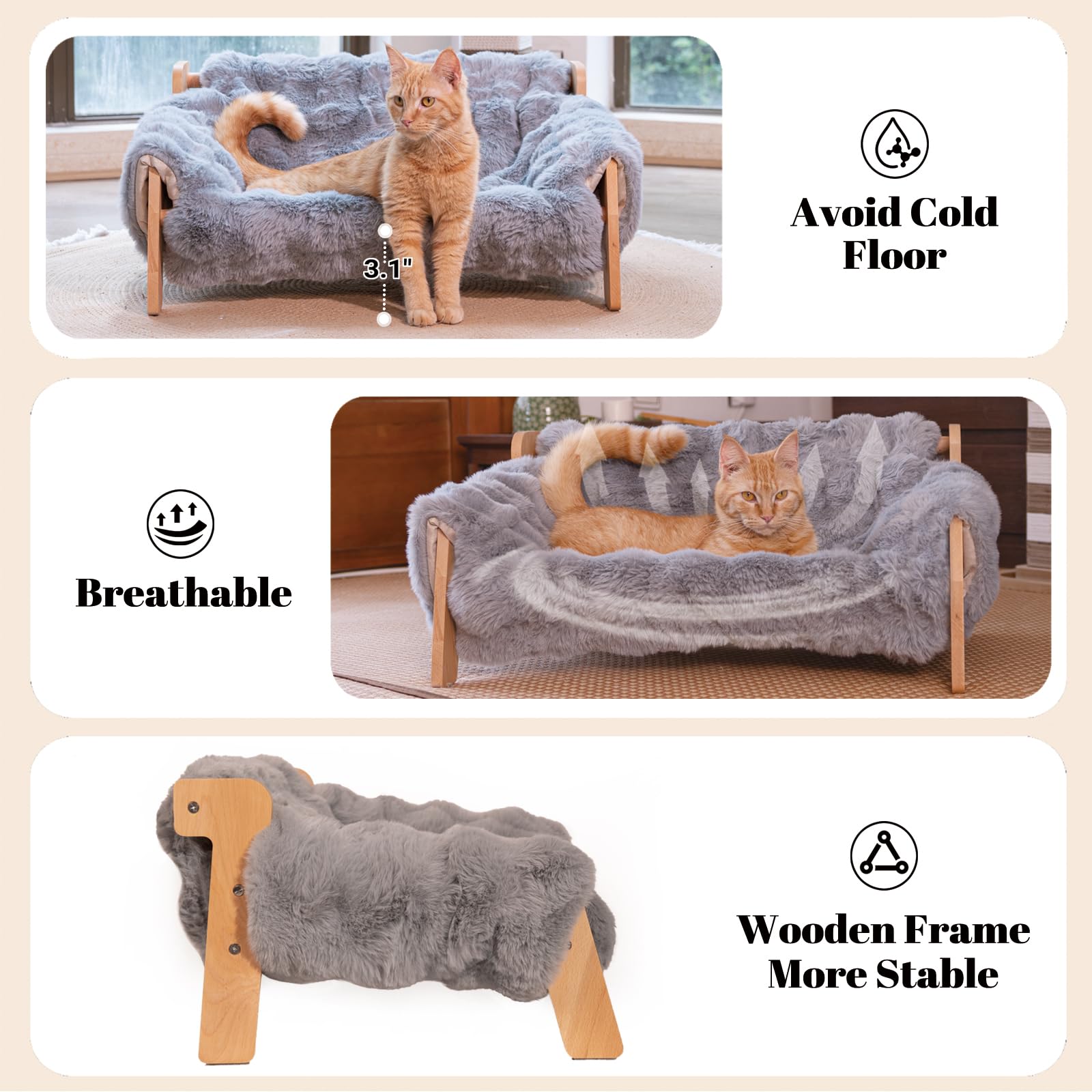 CHEERHOME PETS madera-haya-cama-gato: marco estable y soporte cómodo.