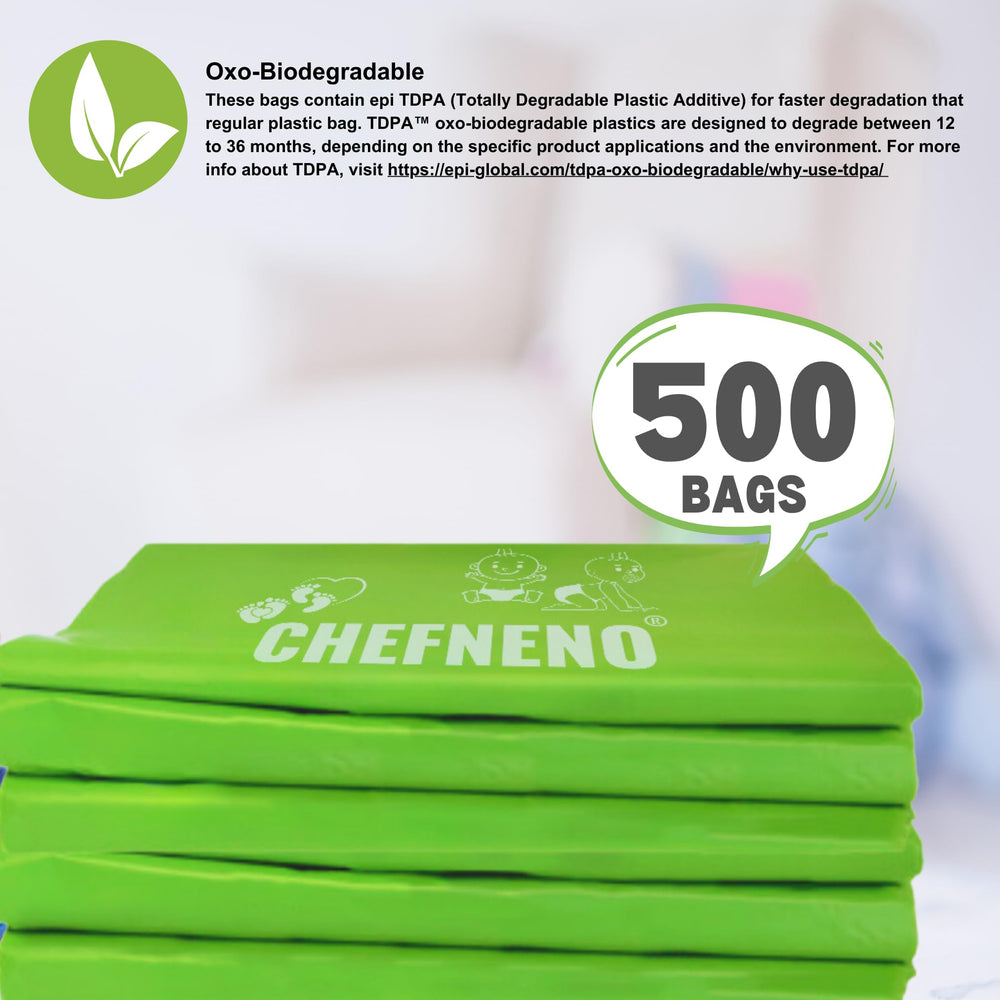Bolsas CHEFNENO con cierre fácil para pañales y olores contenidos.