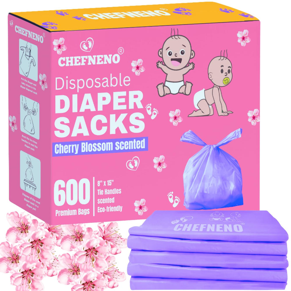Bolsas desechables CHEFNENO para pañales con aroma ligero de cerezo que reducen olores.