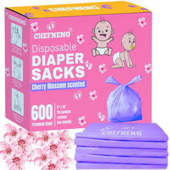 Bolsas desechables CHEFNENO para pañales con aroma ligero de cerezo que reducen olores.