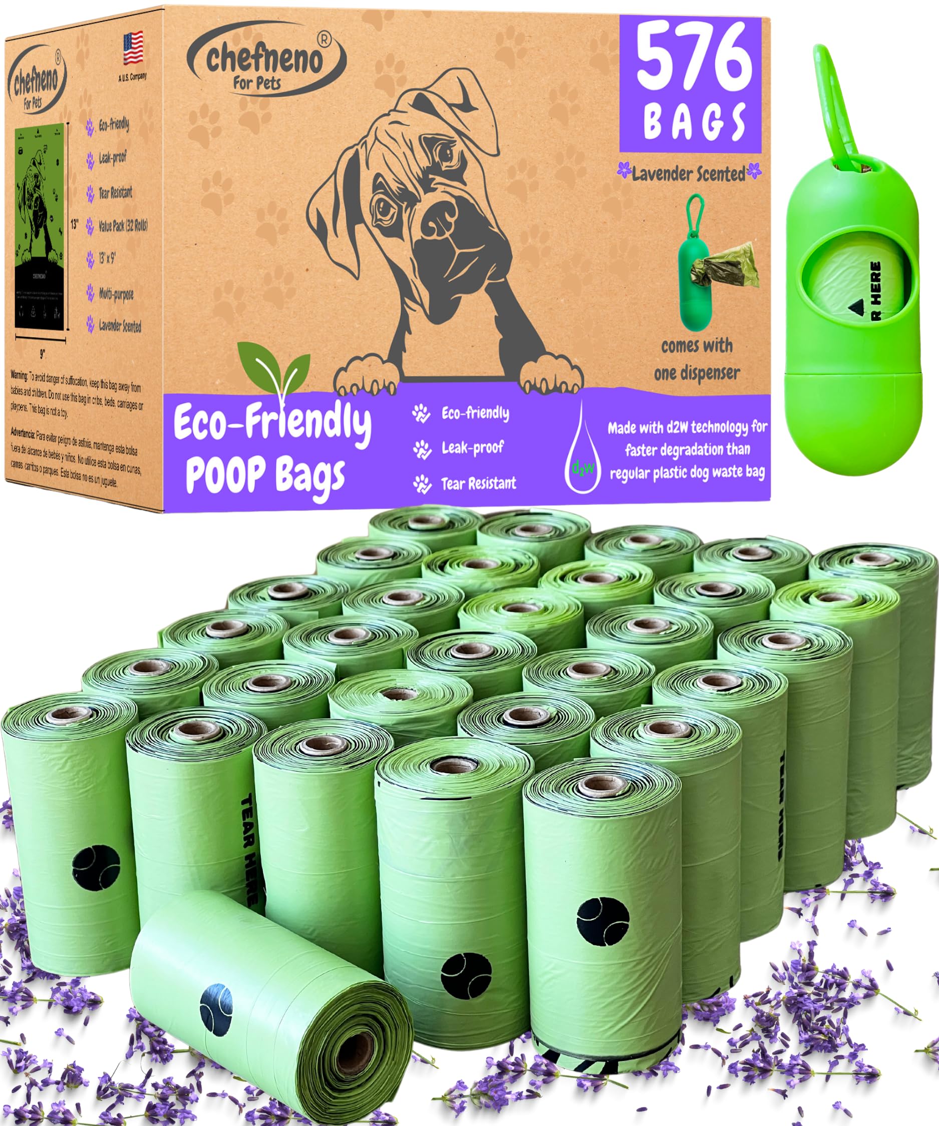 Bolsas biodegradables CHEFNENO con dispensador para recoger desechos de perros.