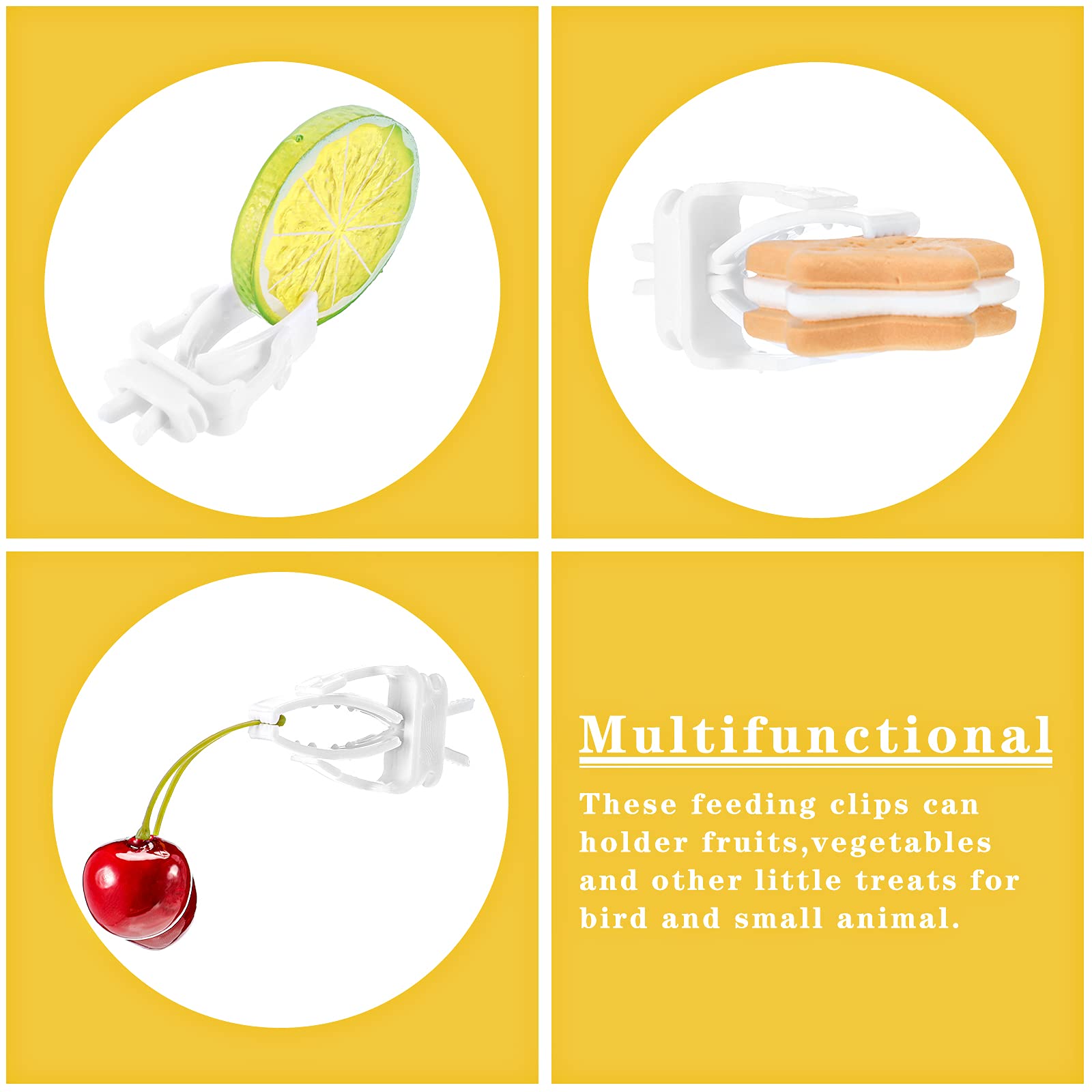 CHENGU clip-alimento para aves medianas, compatible con jaulas estándar.